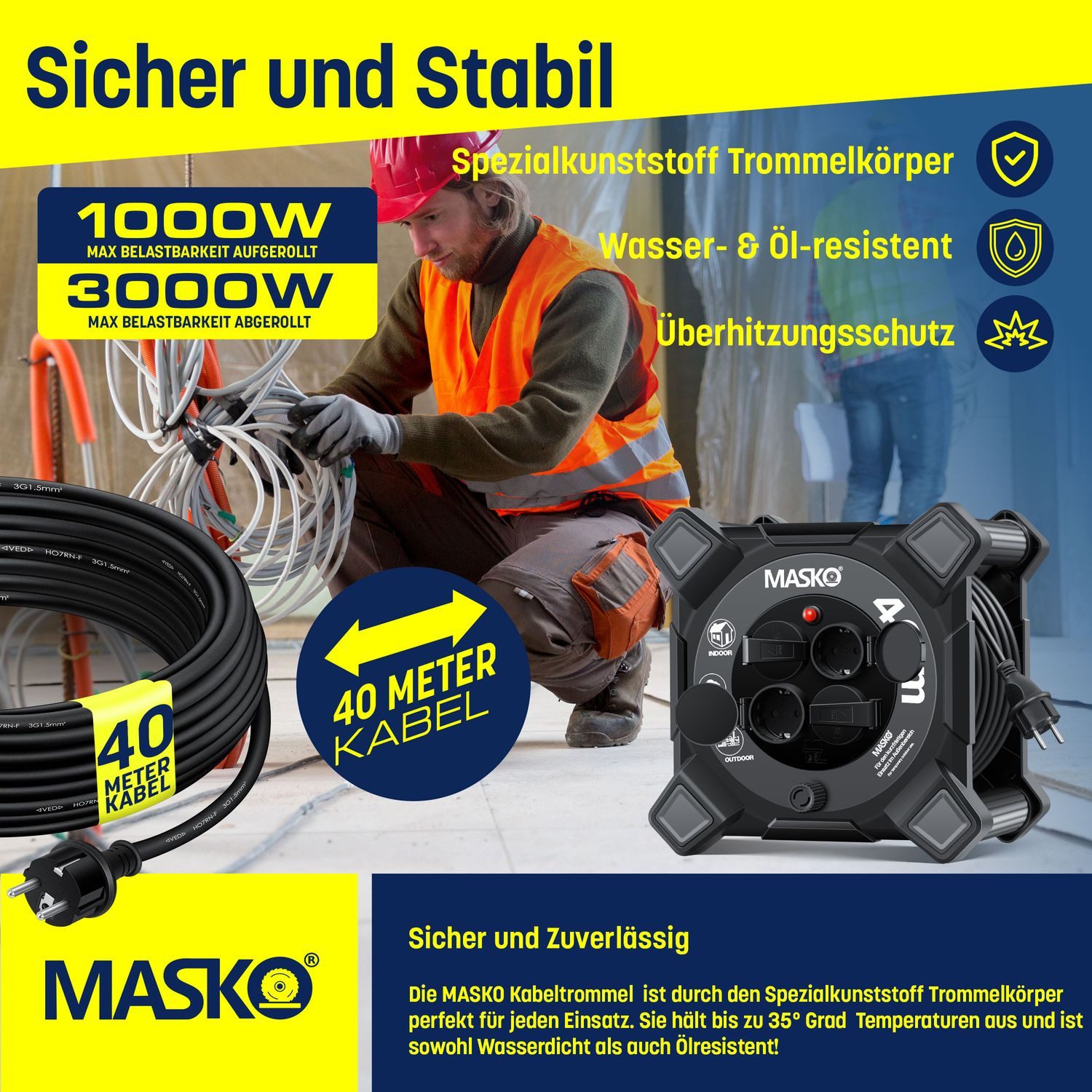 MASKO Kabeltrommel (Kabellänge 40 m), Verlängerungskabel günstig online kaufen