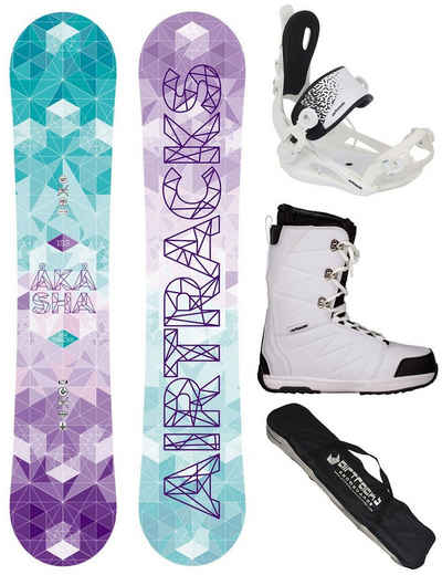 Airtracks Snowboard »Damen Snowboard Set Akasha Zero Rocker »Mod. 22/23« (4er-Pack), Snowboard + Bindung Master W + Boots + SB Bag / 144 147 150 153 cm