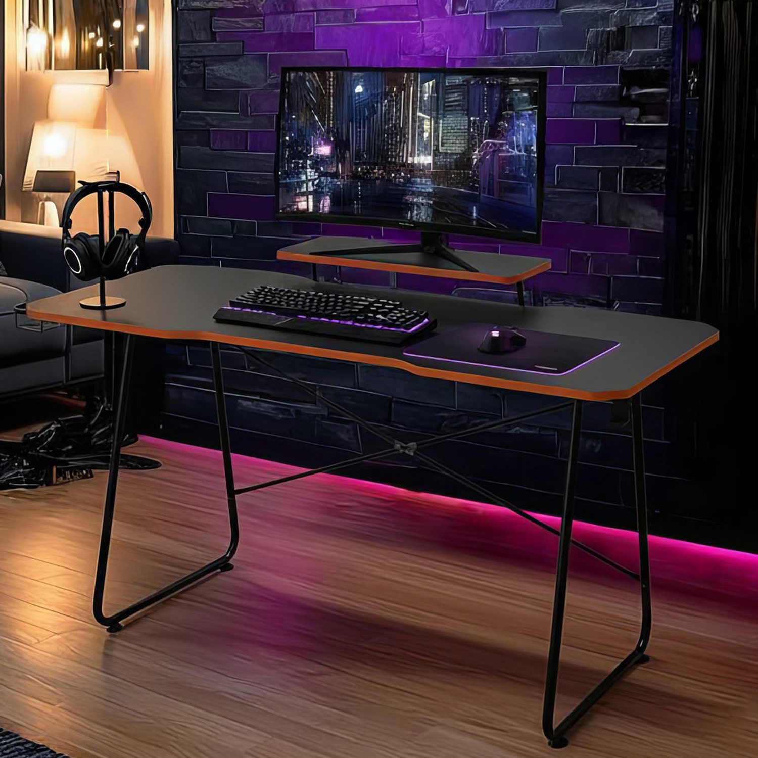 NanoRS Gamingtisch RS170, Gaming-Schreibtisch mit Monitorablage