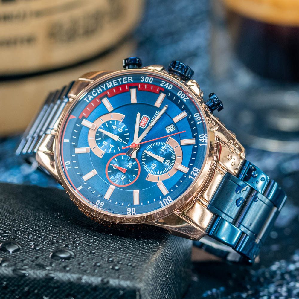 Taffstyle Sportuhr Herren Quarzuhr Chronograph Männer Armbanduhr Stoppuhr Wasserdicht, (Elegante Männer Quarzuhr - Ideales Geschenk zum Geburtstag Weihnachten Valentinstag Vatertag), Wasserdicht Kalender Stoppuhr Edelstahlarmband Chronograph