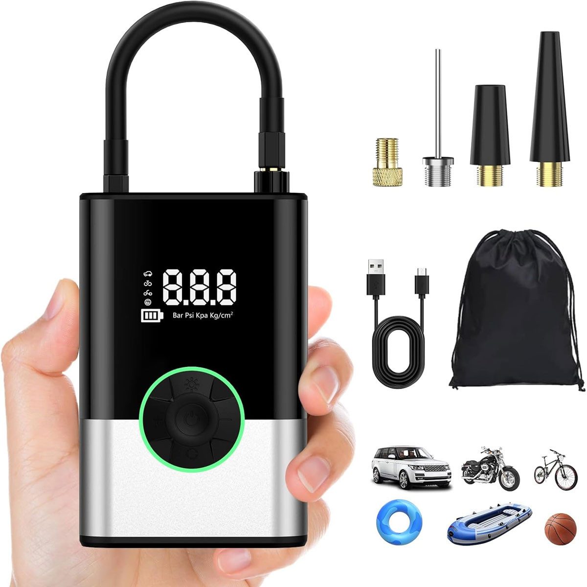 Pdgrid Akku-Luftpumpe 6000mAh Tragbare Elektronische Tragbare 150PSI Fahrradpumpe Elektrisch, luftpumpe für fahrrad,Luftkompressor Portable Electric Air