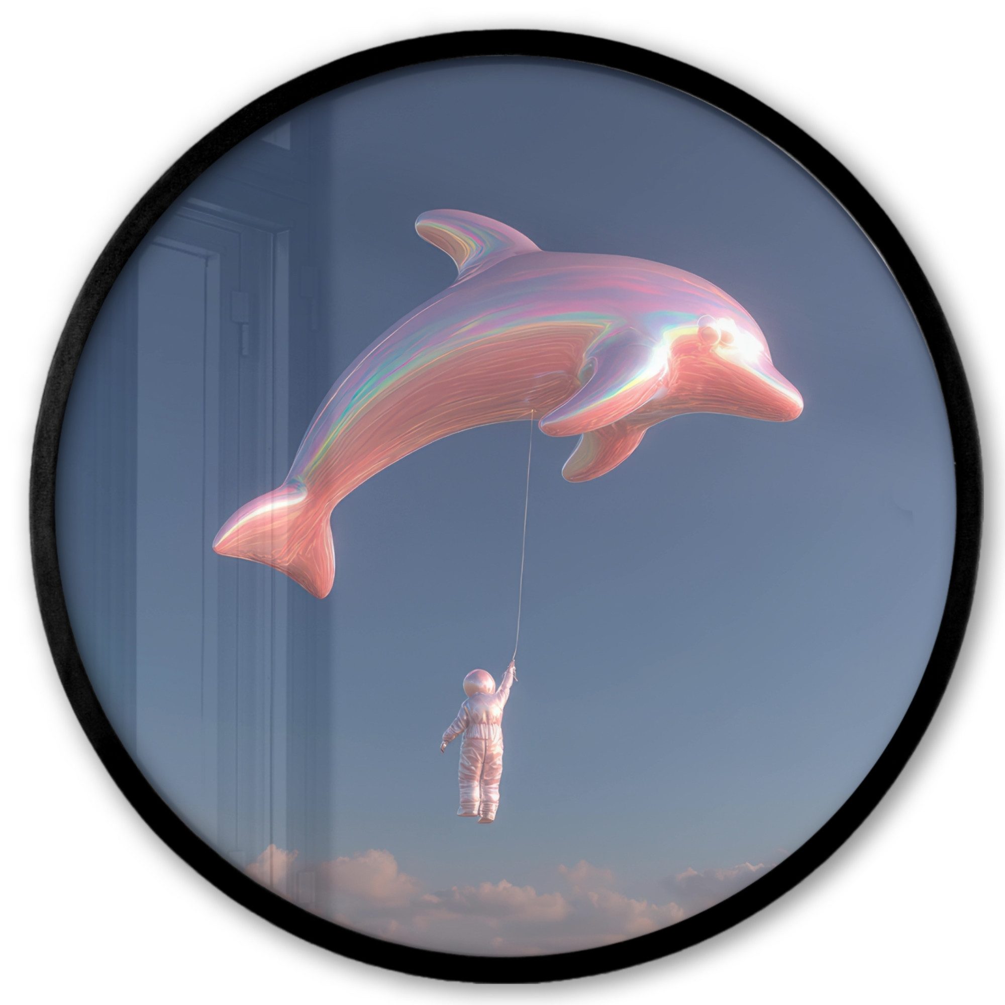 MuchoWow Poster Rund - Delfin - Rosa - Astronaut, (1 St), Runde Wandbilder, Deko für Wohnzimmer und Schlafzimmer, 40x40 cm