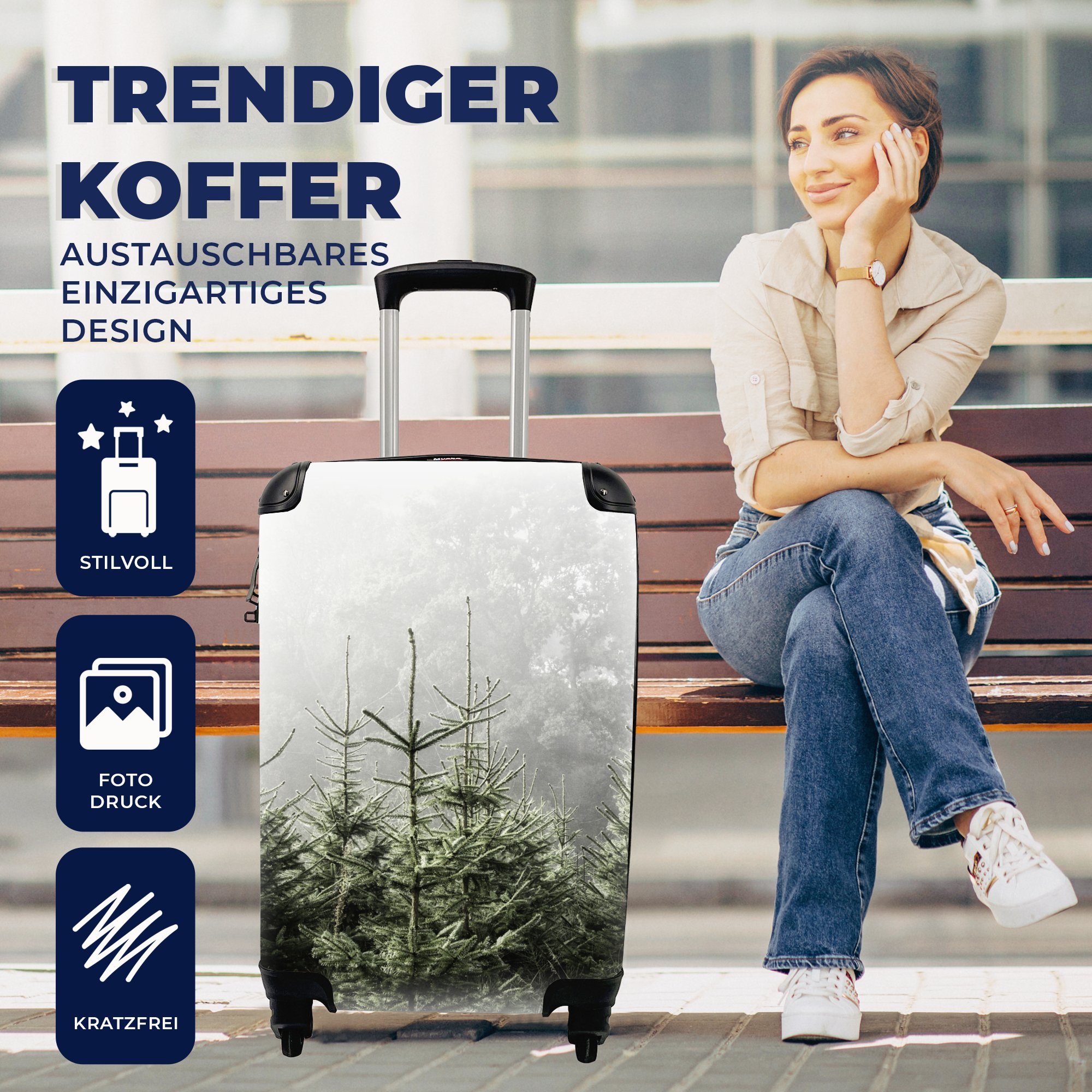 Reisekoffer Rollen, Ferien, für einige um Trolley, mit rollen, Handgepäck Handgepäckkoffer Reisetasche 4 MuchoWow Nebel Kiefern,