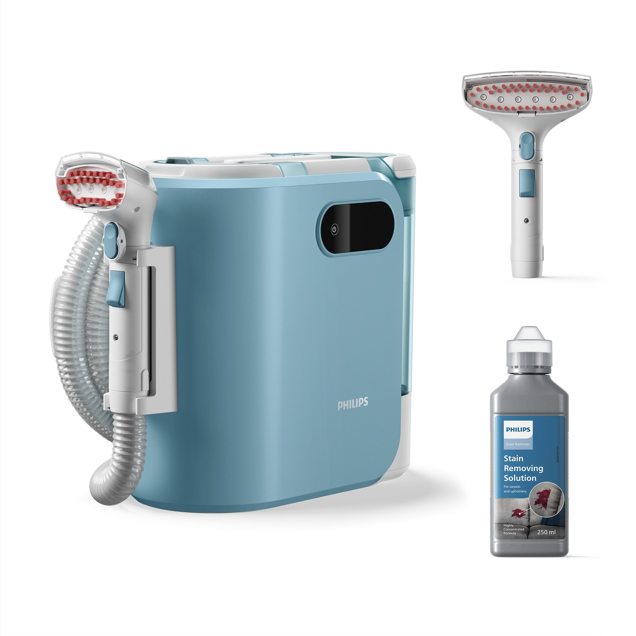 Philips Wasch-Sauger XW3193/11 3000 Series mit 2 Bürsten unterschiedlicher Größe, 400 W, beutellos, reinigt zahlreiche weiche Oberflächen, kompakt; Blau / Seidenweiß