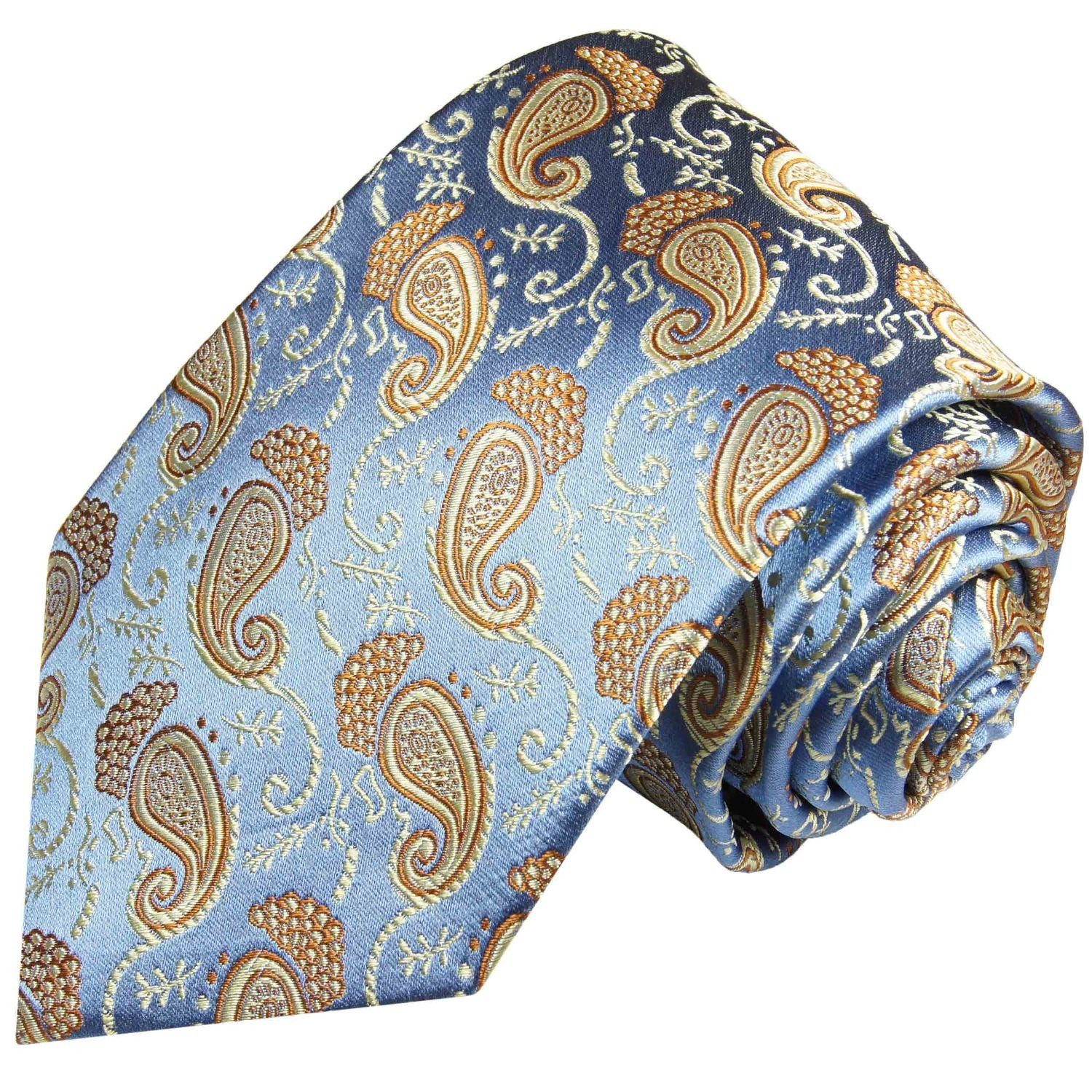 Paul Malone Krawatte Elegante Seidenkrawatte Herren Schlips paisley brokat 100% Seide Breit (8cm), blau gold 351