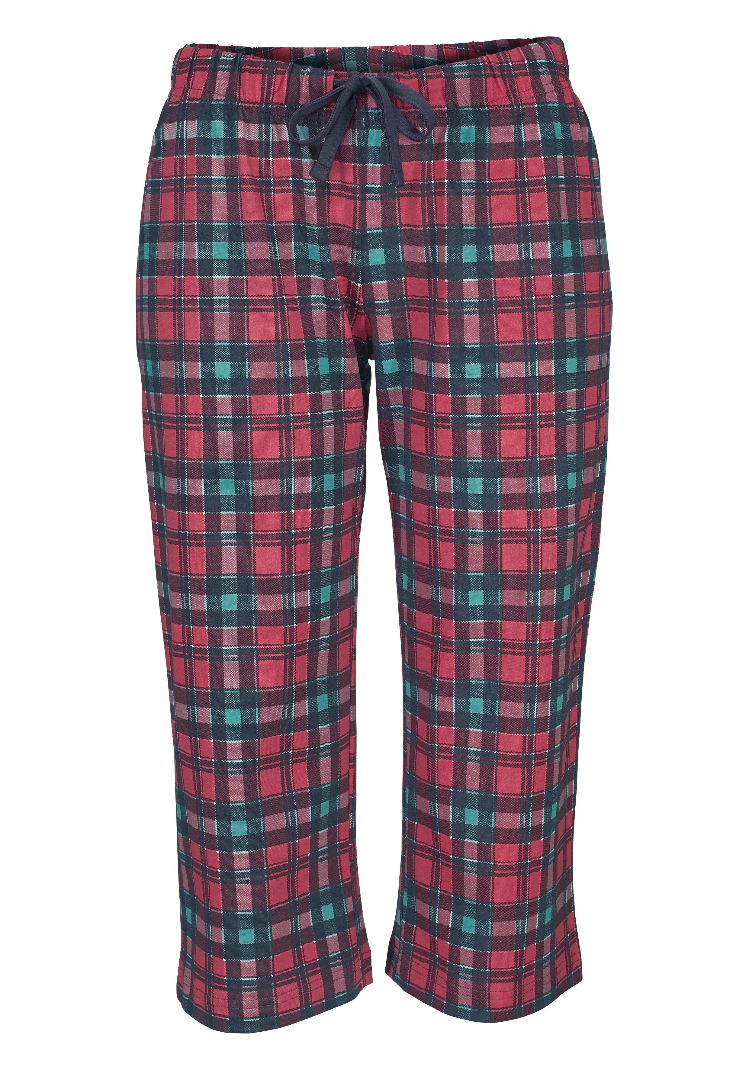 H.I.S Capri-Pyjama (2 und mit passendem karierter 1 Stück) Hose Basic-Shirt tlg