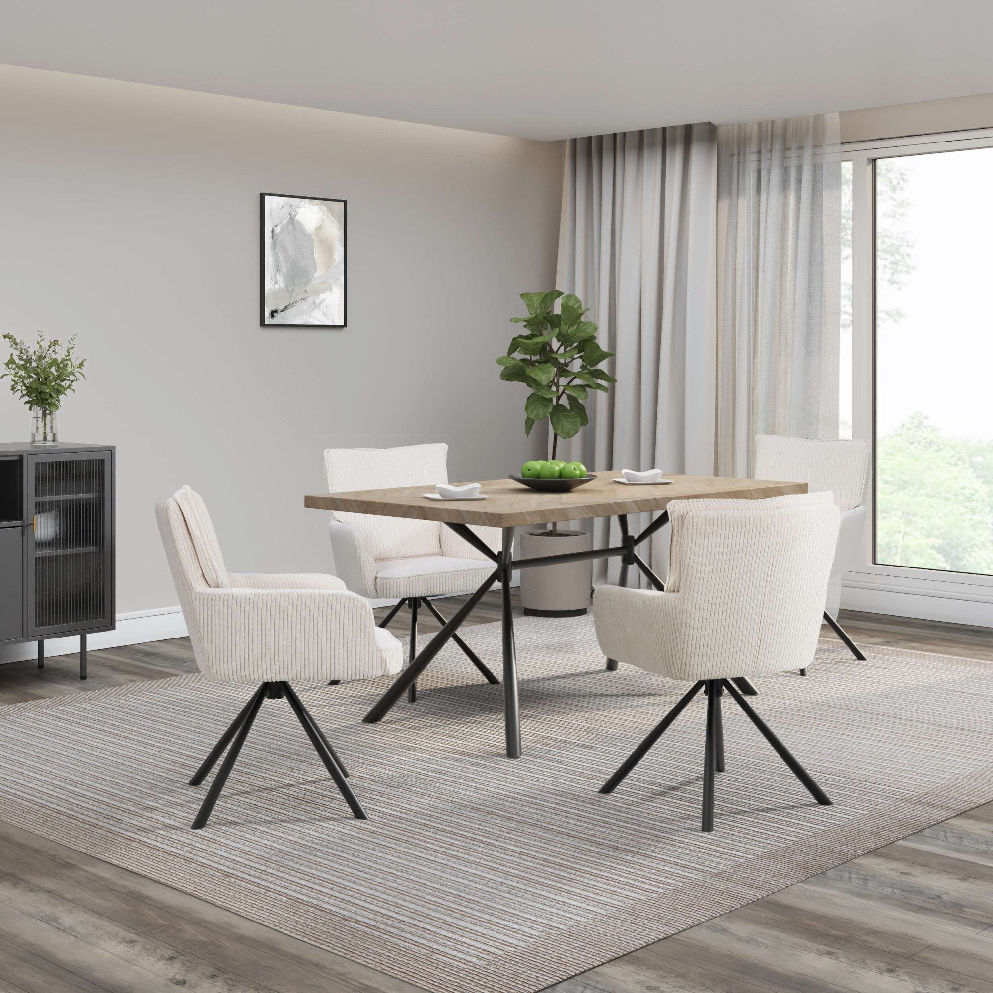 OTTO home Esstisch Larchant, Tischplatte in Fischgrätoptik, schwarze Metallbeine, Höhe 76 cm