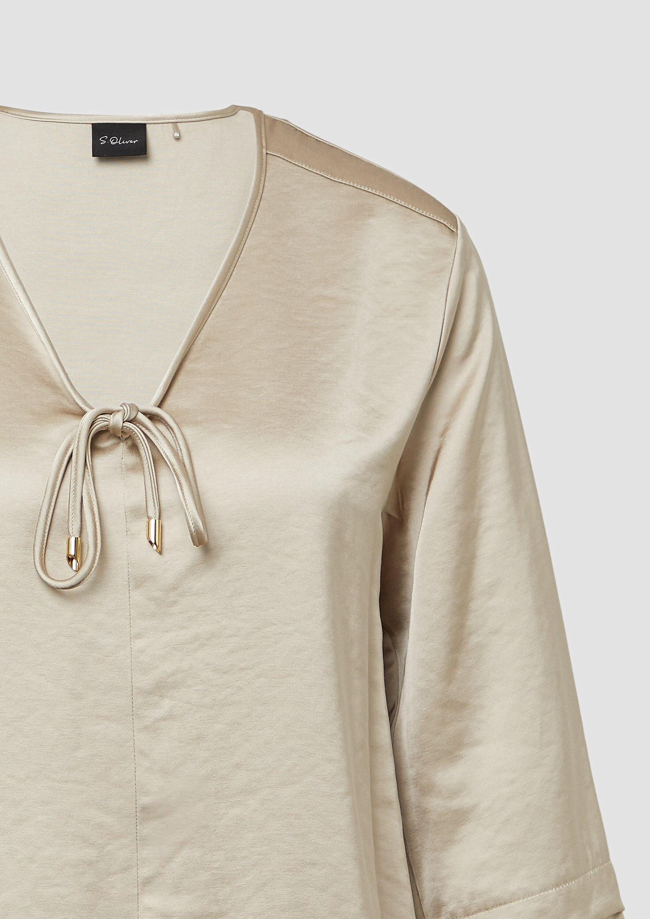 s.Oliver Langarmbluse Bluse Satinbluse mit Volantärmeln und Bindedetail