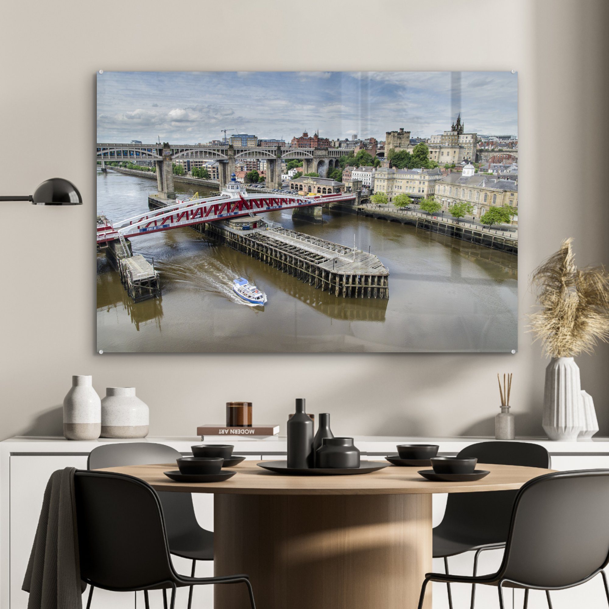 Eine Brücken Wohnzimmer Luftaufnahme mehrerer Newcastle-upon-Tyne, Acrylglasbild in MuchoWow Acrylglasbilder St), Schlafzimmer (1 &