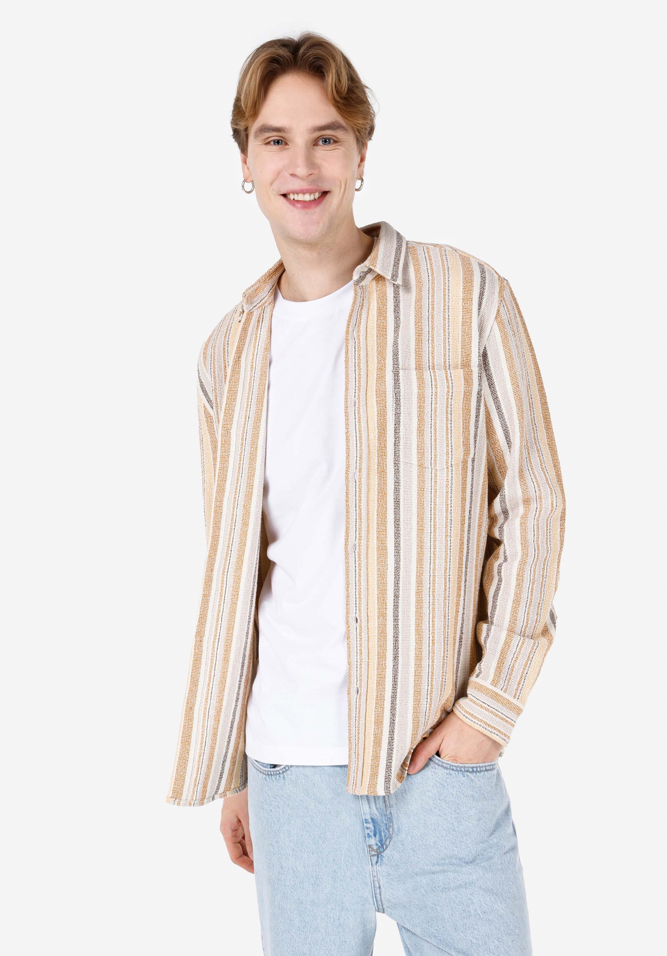 Colins Shirtkleid Colins Regular Fit Shirt Neck Striped Herren Langarmhemd