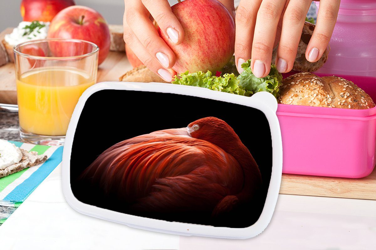 MuchoWow Lunchbox Brotdose Brotbox (2-tlg), Federn Rosa, Kinder, Flamingo Erwachsene, - für Kunststoff, Mädchen, Snackbox, - Kunststoff