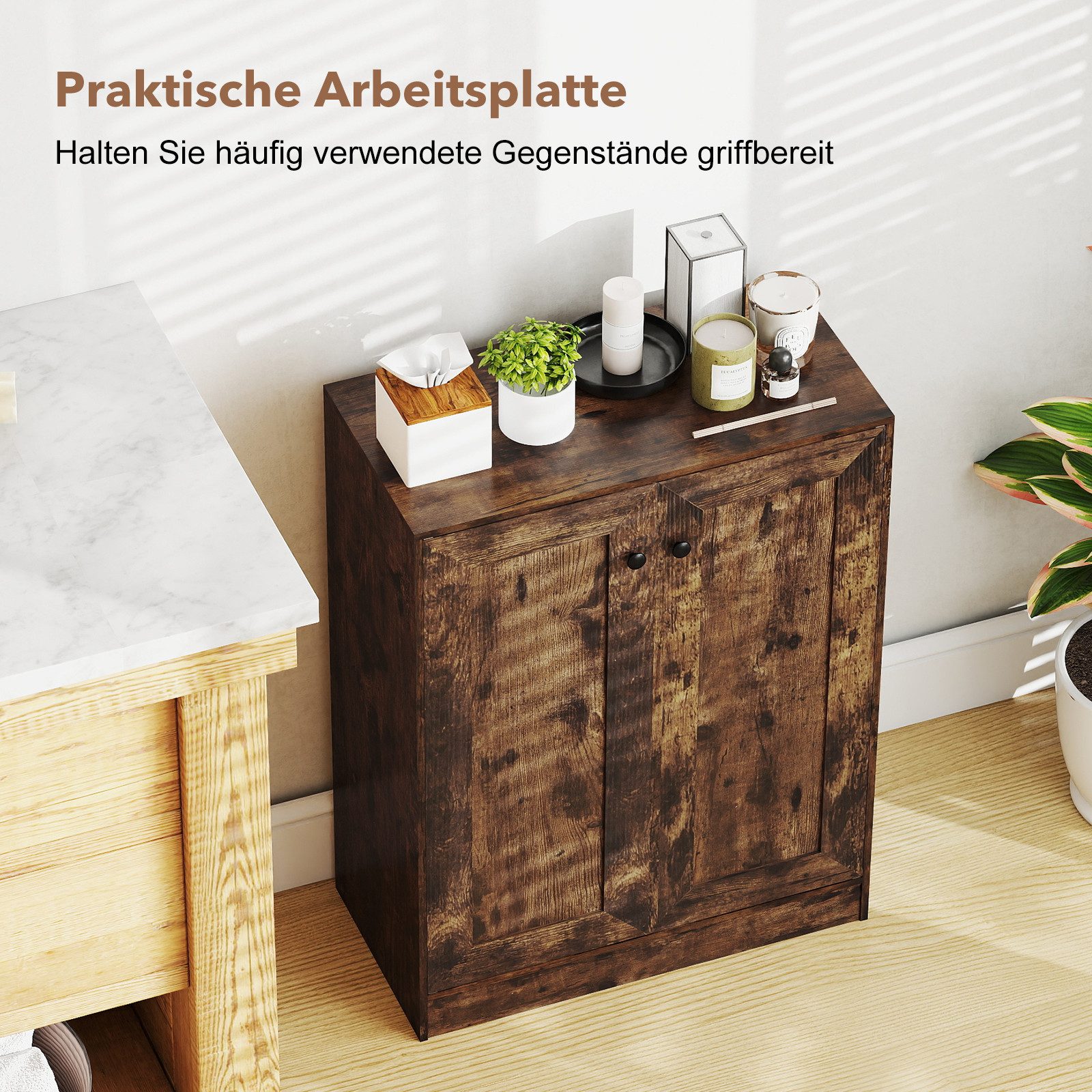 COSTWAY Badkommode, Badezimmerschrank mit verstellbarem Regal Sideboard
