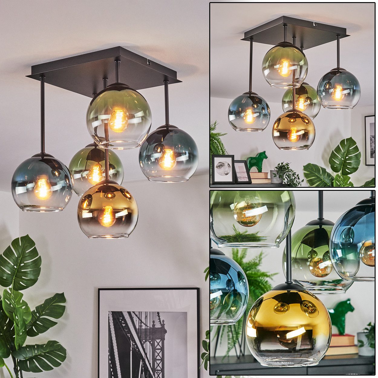 hofstein Deckenleuchte Deckenlampe aus Metall/Glas in günstig online kaufen