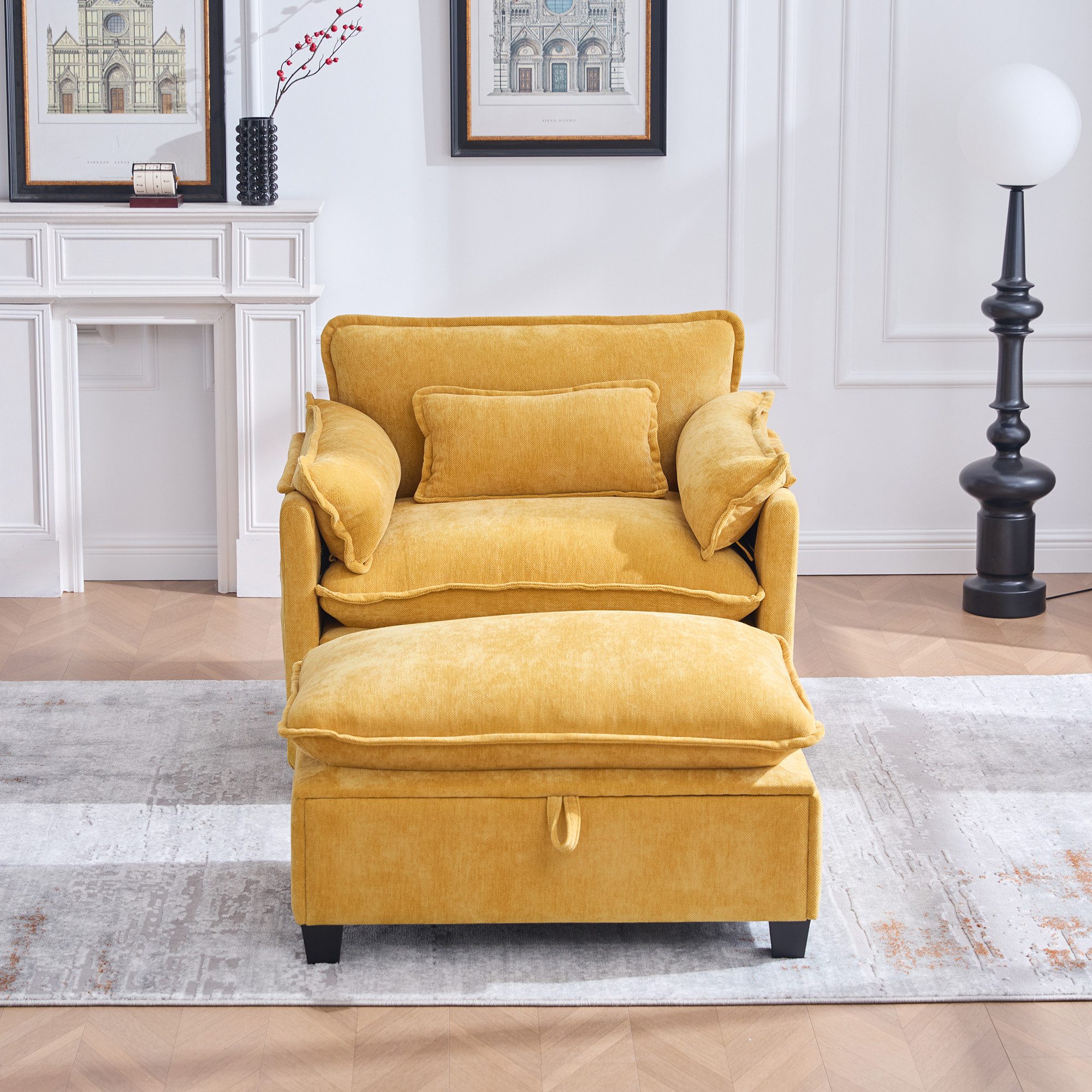 STILVORA Loungesessel Einzelsofa mit Hocker,Relaxsessel Liegestuhl mit Seitentaschen&Kissen (Samt-Sessel mit Fußhocker & Seitentaschen, Komfortabler Lesesessel mit verstecktem Stauraum), für Wohnzimmer & Schlafzimmer