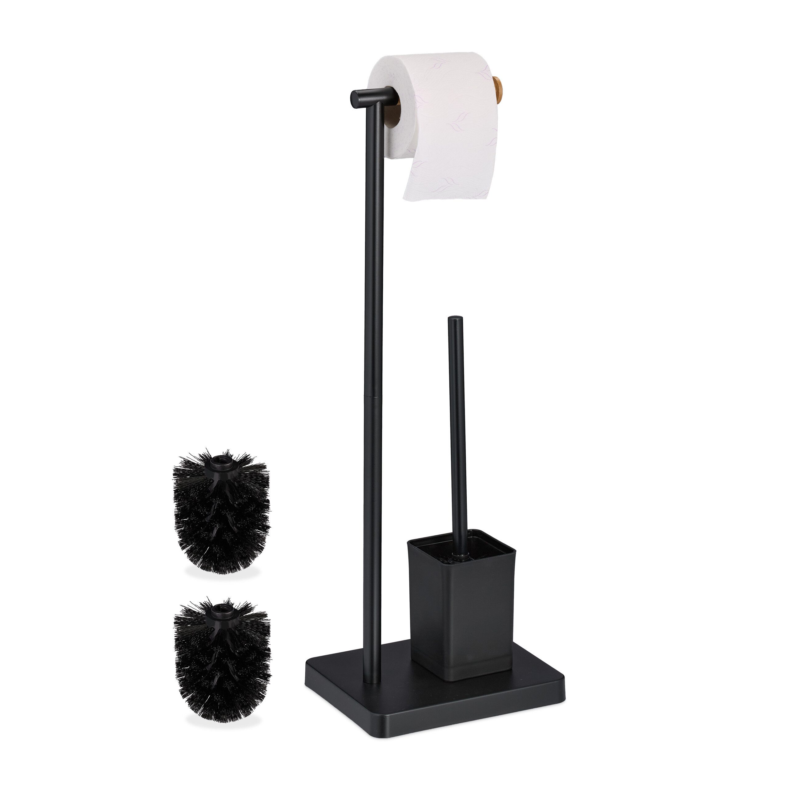 relaxdays WC-Garnitur mit 2 Ersatz Bürstenköpfe, schwarz günstig online kaufen