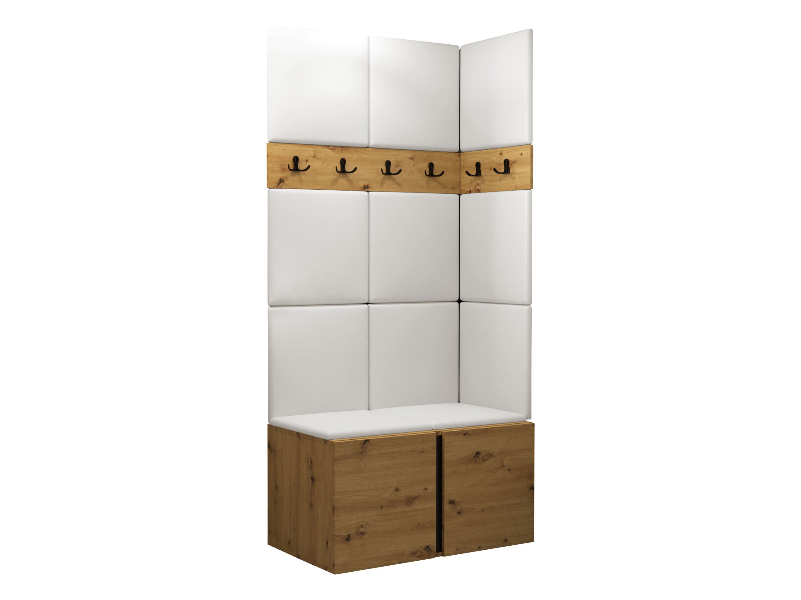 MIRJAN24 Garderoben-Set Orion I, (Komplett-Set, mit Schuhschrank, 2x Kleiderhakenbrett, Gepolstertes Paneel 11x 42x42), Auswahl aus Fronten und Polsterplatten