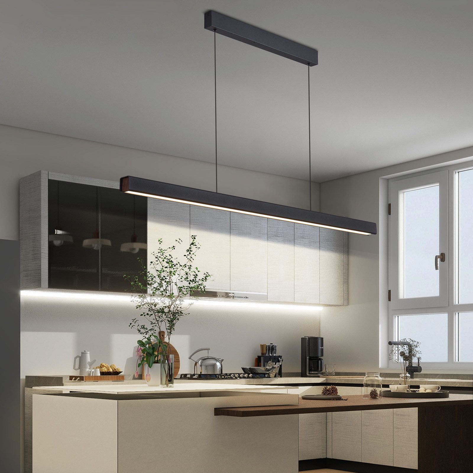 Nettlife LED Pendelleuchte Esstisch Dimmbar mit Fernbedienung Hängelampe 107CM 32W, Höhenverstellbar, LED fest integriert, 3000-6500, Esstisch Pendellampe für Küche Bar Wohnzimmer Schlafzimmer Büro