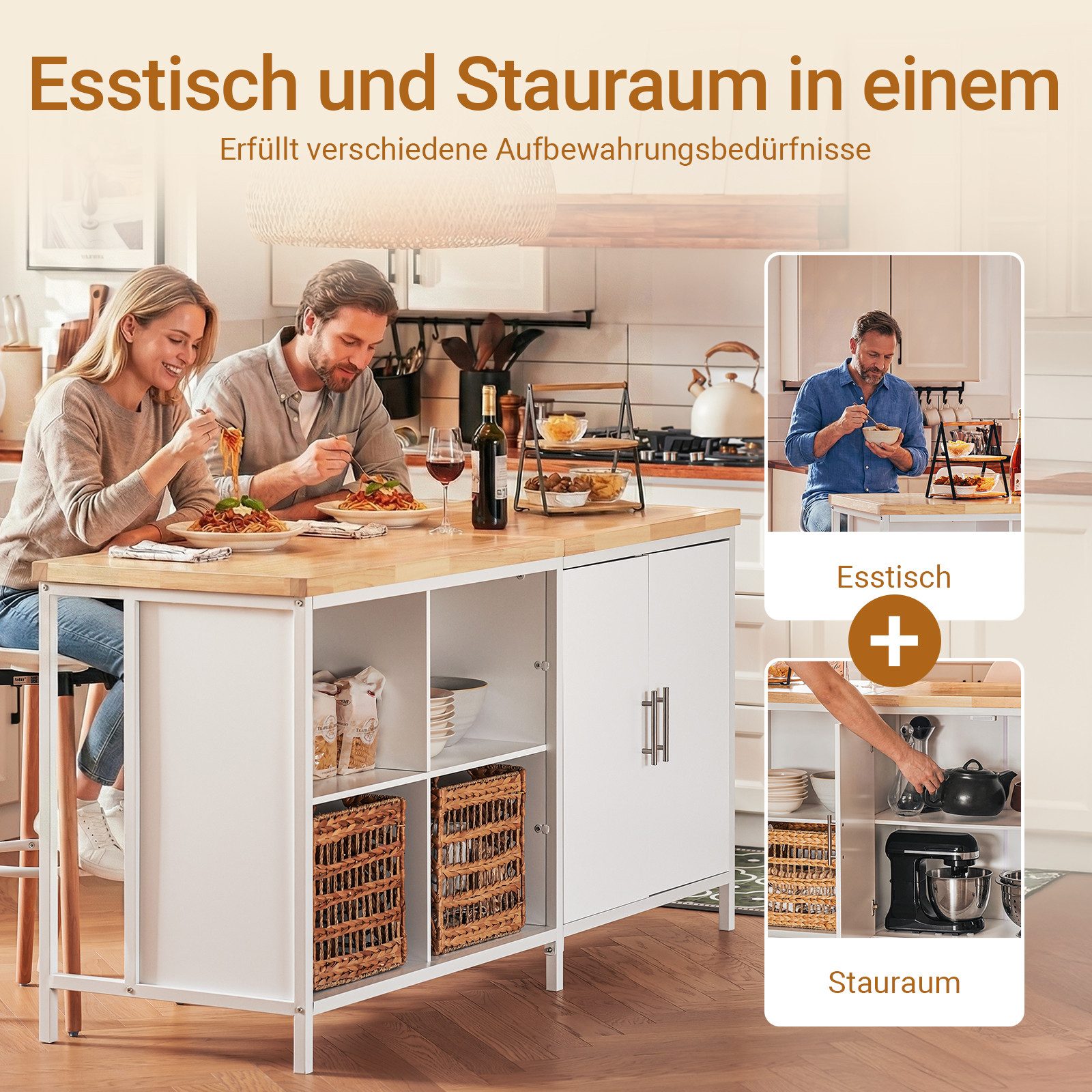 SoBuy Küchenbuffet KNL01, Vitrinenschrank Buffet Küchenarbeitsblock Arbeitsinsel Kücheninsel freistehend Küchenschrank Highborad Kommode Sideboard