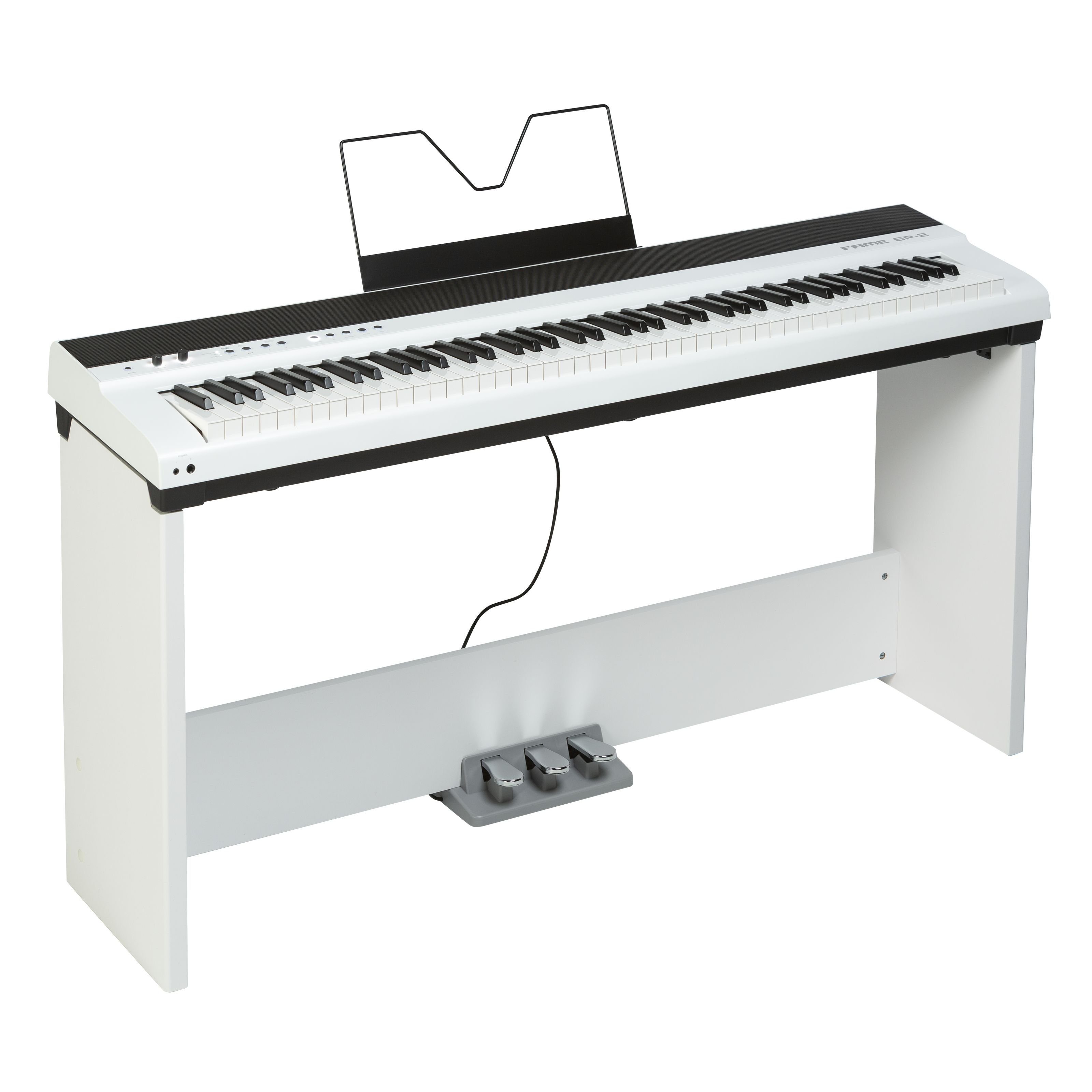 FAME Pianoständer, (ST430W Designständer für SP-2 Stagepiano Eleganter Praktischer Ständer Integriertes Dreierpedal für Sustain Soft Sostenuto Einfacher Aufbau, Stative für Tasteninstrumente, Piano-Stative), ST430W, Designständer, SP-2 Stagepiano