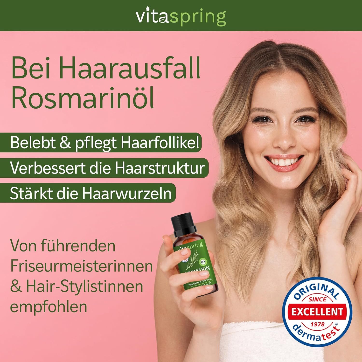 vitaspring Haaröl Rosmarinöl Apothekenqualität für Haare 100% Bio naturrein Rosmarinöl, 100% reines und ätherisches Öl