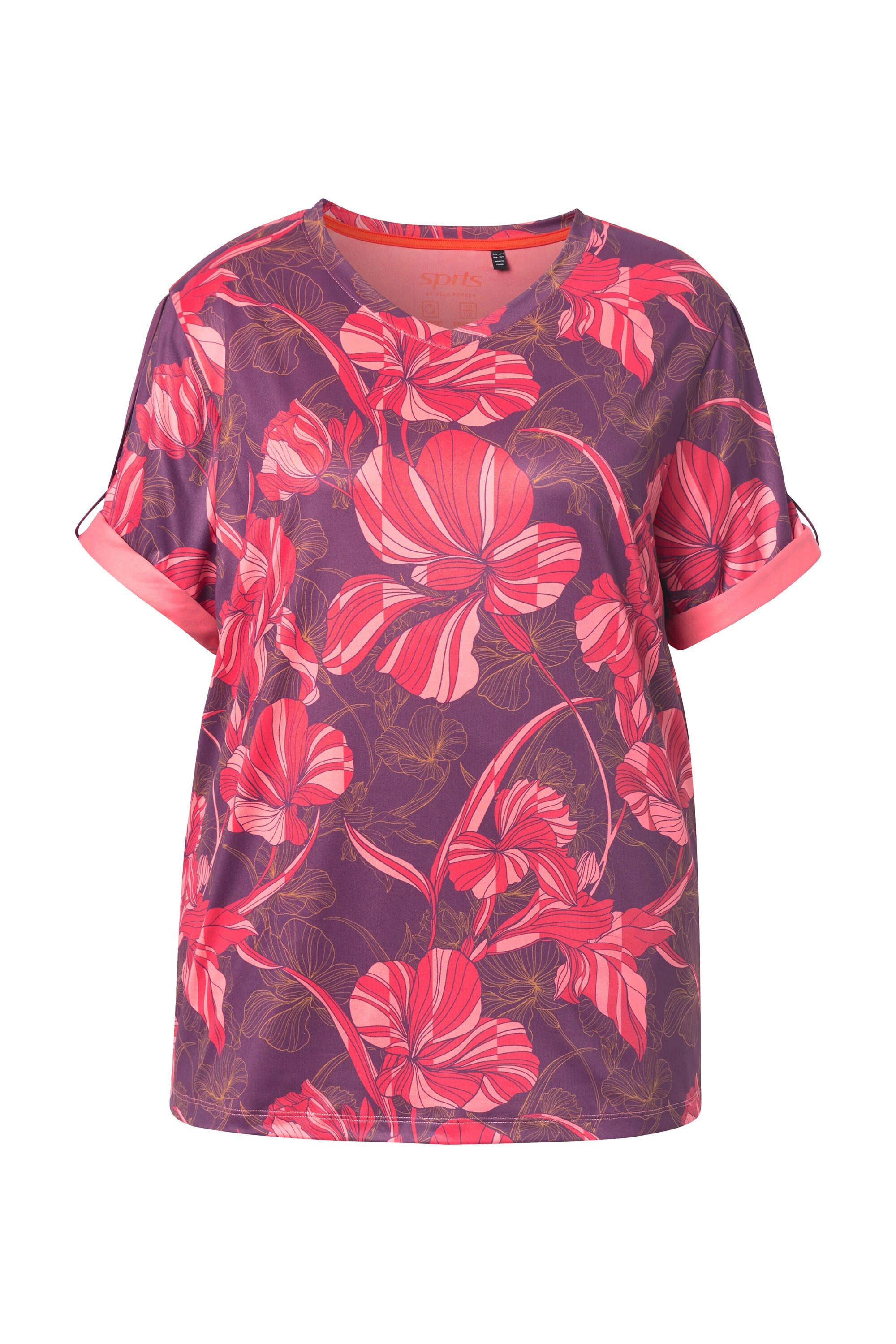 Ulla Popken T-Shirt Funktionsshirt Blüten V-Ausschnitt günstig online kaufen