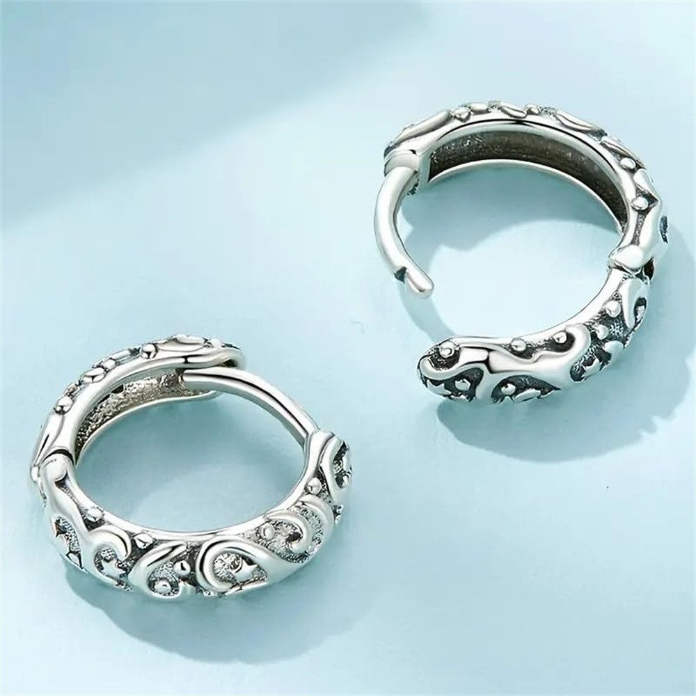 MOPUEA Paar Ohrhänger 925 Sterling Silber Ohrringe, Hoop-Ohrringe für Frauen (1-tlg), Filigrane Vintage-Creolen, Huggie-Ohrringe für Damen – Bild 4 von 5