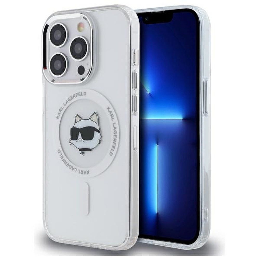 KARL LAGERFELD Handyhülle Schutzhülle Magnethülle Smartphonehülle 6,1 Zoll, MagSafe, Metallring, erhöhte Kanten, Choupette-Druck