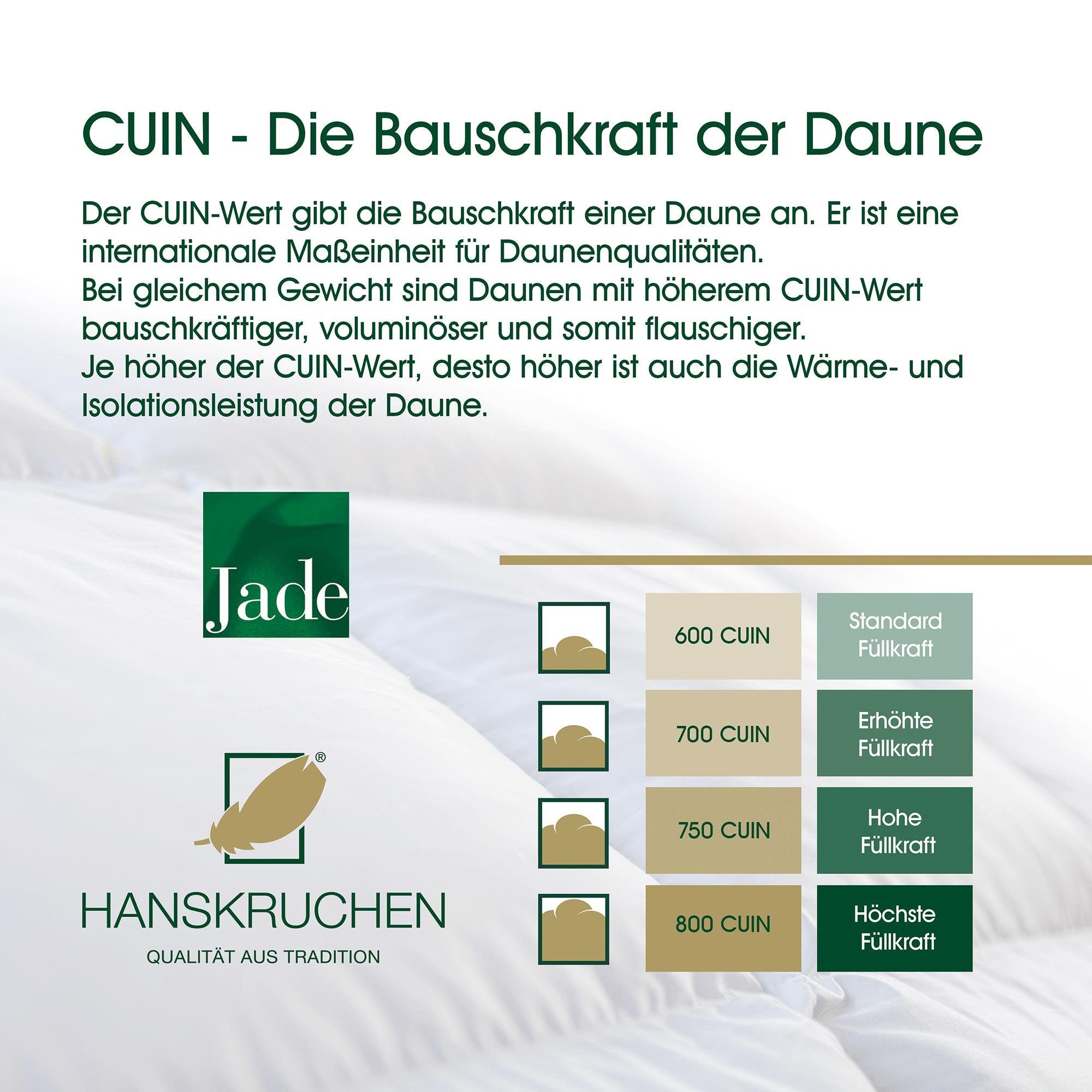 Medium Daunen, cm, x in HANSKRUCHEN, Füllung: Jade, Bezug: Deutschland, hergestellt Baumwolle, 90% 200 135 Daunenbettdecke, Federn, 10% 100% allergikerfreundlich