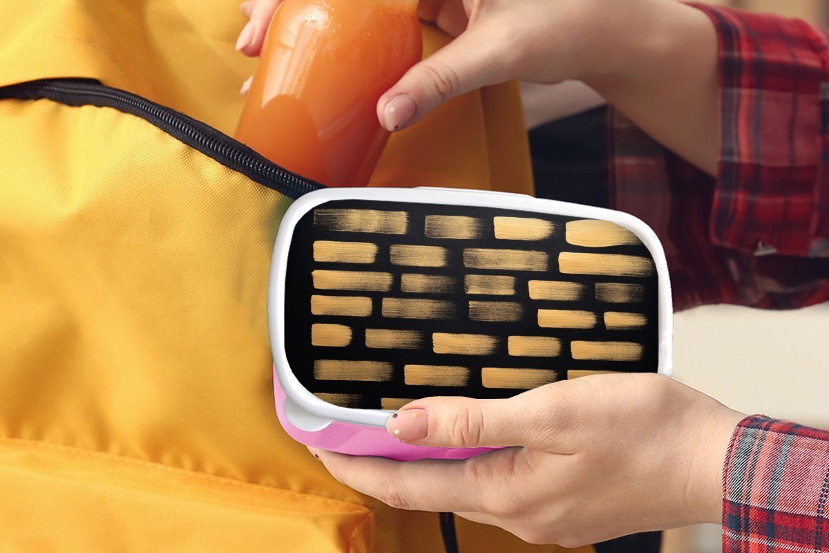 MuchoWow Lunchbox Goldene Streifen (2-tlg), schwarzem Mädchen, rosa für auf Kinder, Brotdose Brotbox Kunststoff Erwachsene, Kunststoff, Hintergrund, Snackbox