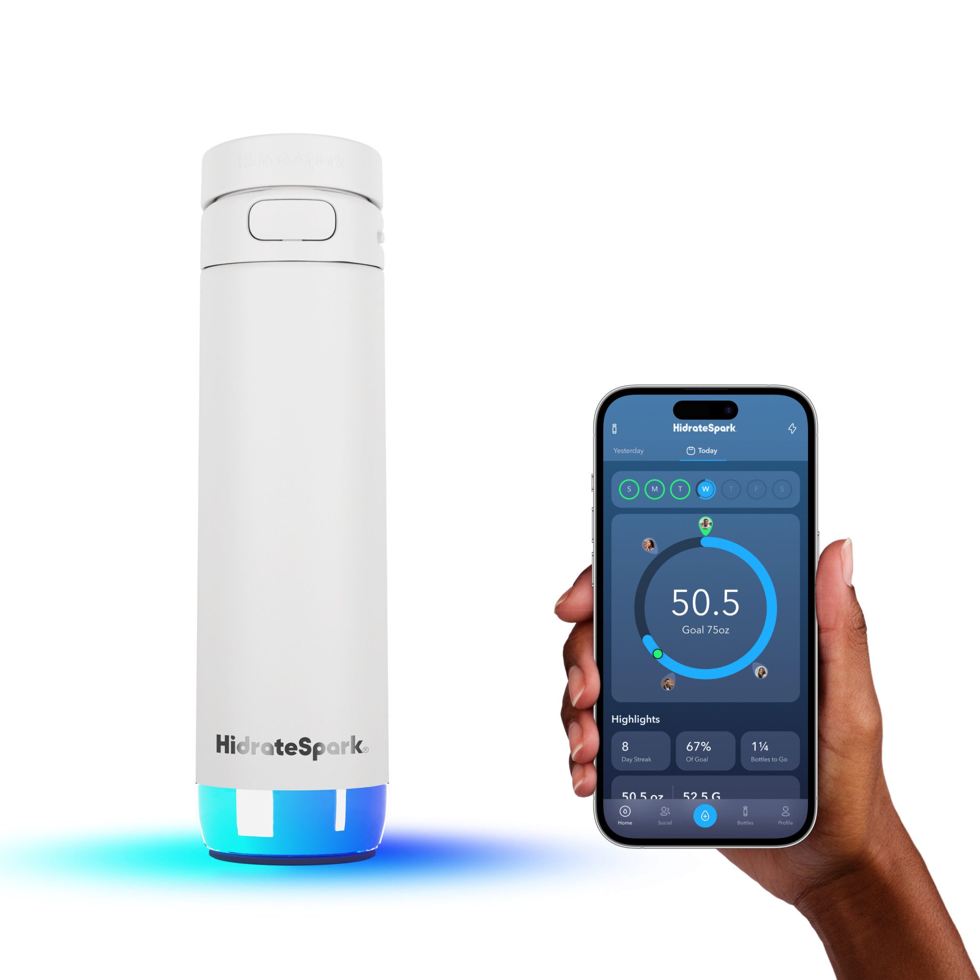 HidrateSpark Trinkflasche HidrateSpark PRO 2 Intelligente Flasche 620ml Chug, Recycelter Edelstahl 18/8, vakuumisoliert (Getränke bis zu 24 h kalt)