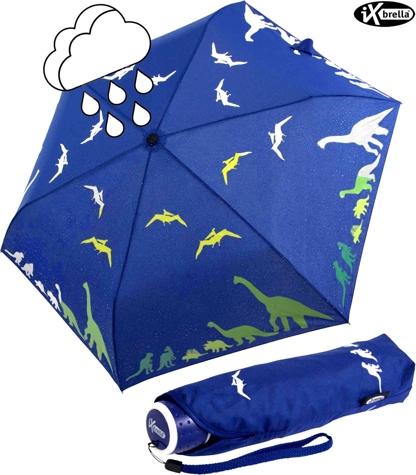Nässe Mini Dinosaurier mit bei iX-brella Taschenregenschirm Motiv, Print Kinderschirm Farbänderung iX-brella - Wet