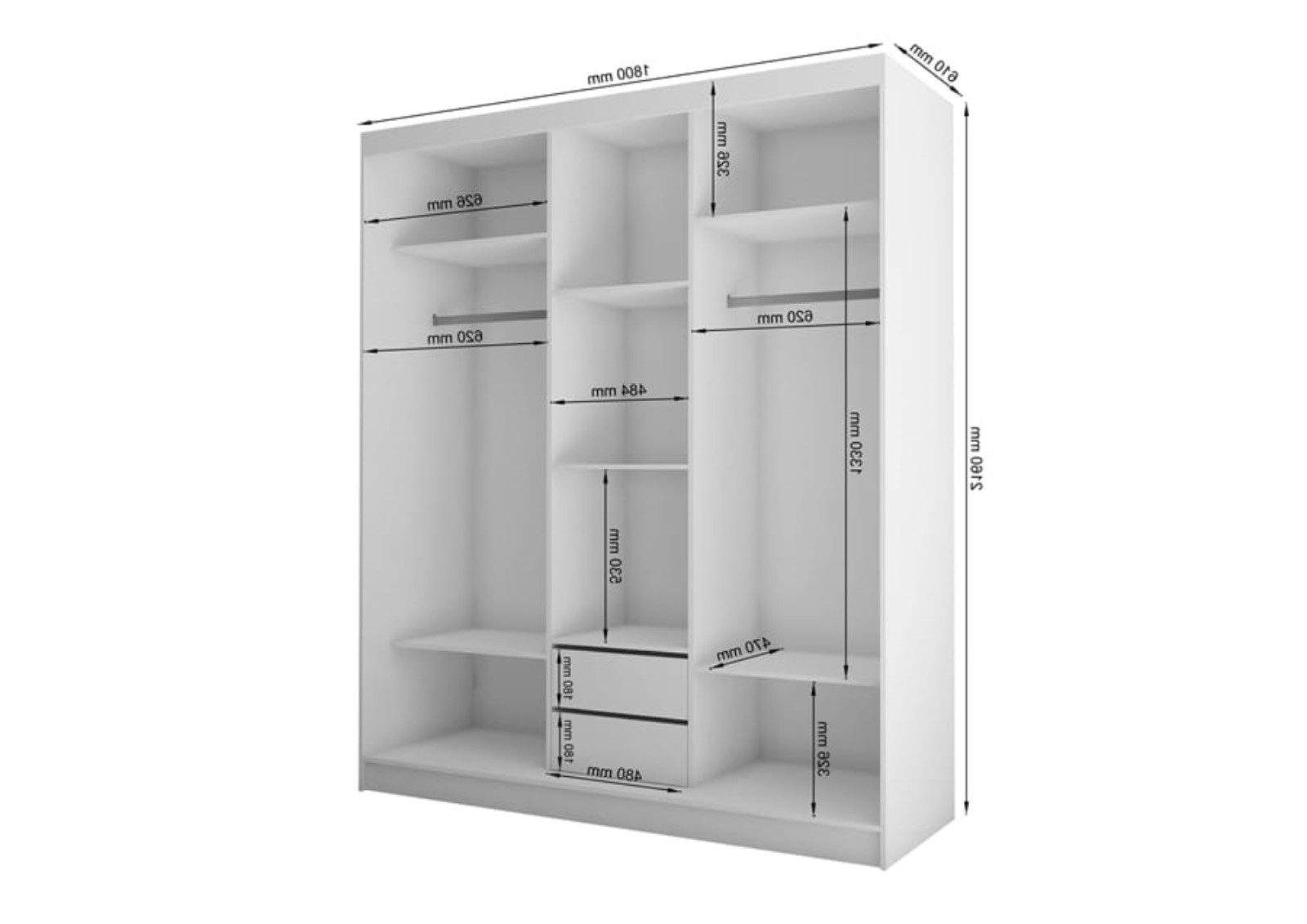 Compleo Schwebetürenschrank Geräumiger Kleiderschrank für das Schlafzimmer VENTURA mit Lamellen, Breite: 180 cm