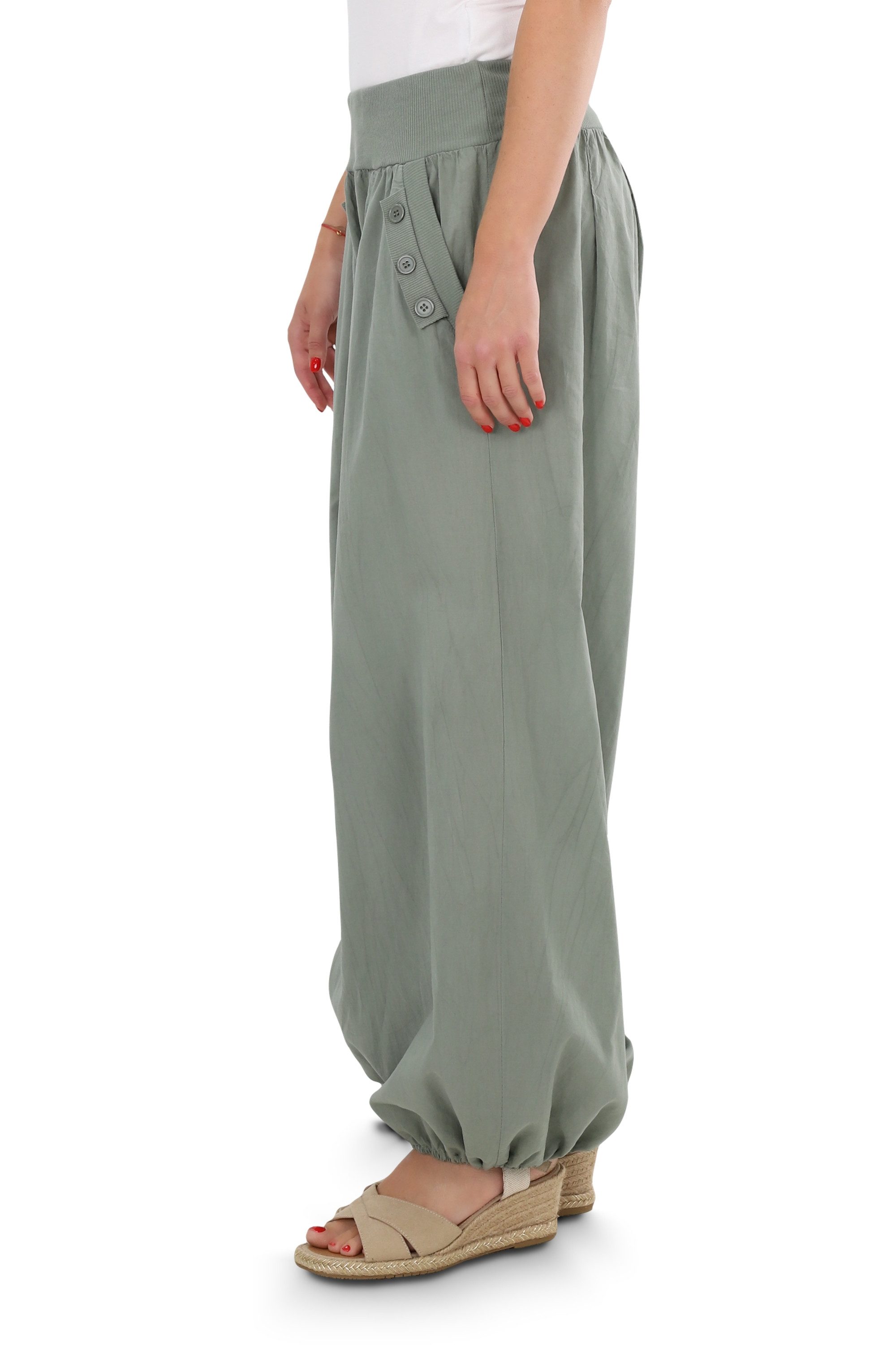 malito more than fashion Haremshose malito Damen Pumphose mit Zierknöpfen 23245P Sommer Aladinhose Freizeithose locker & lässig Einheitsgröße