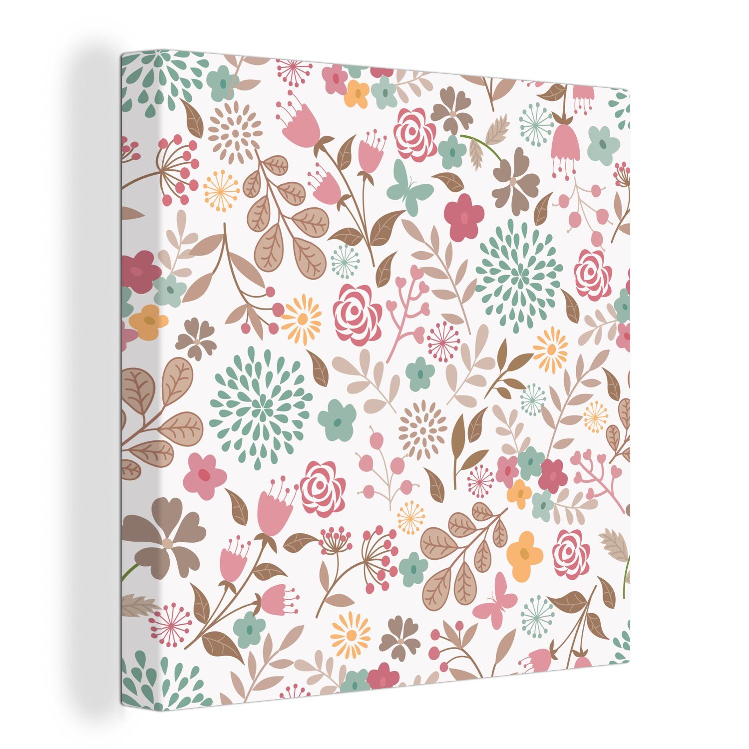OneMillionCanvasses® Leinwandbild Blumen - Muster - Farben, (1 St), Leinwand Bilder für Wohnzimmer Schlafzimmer