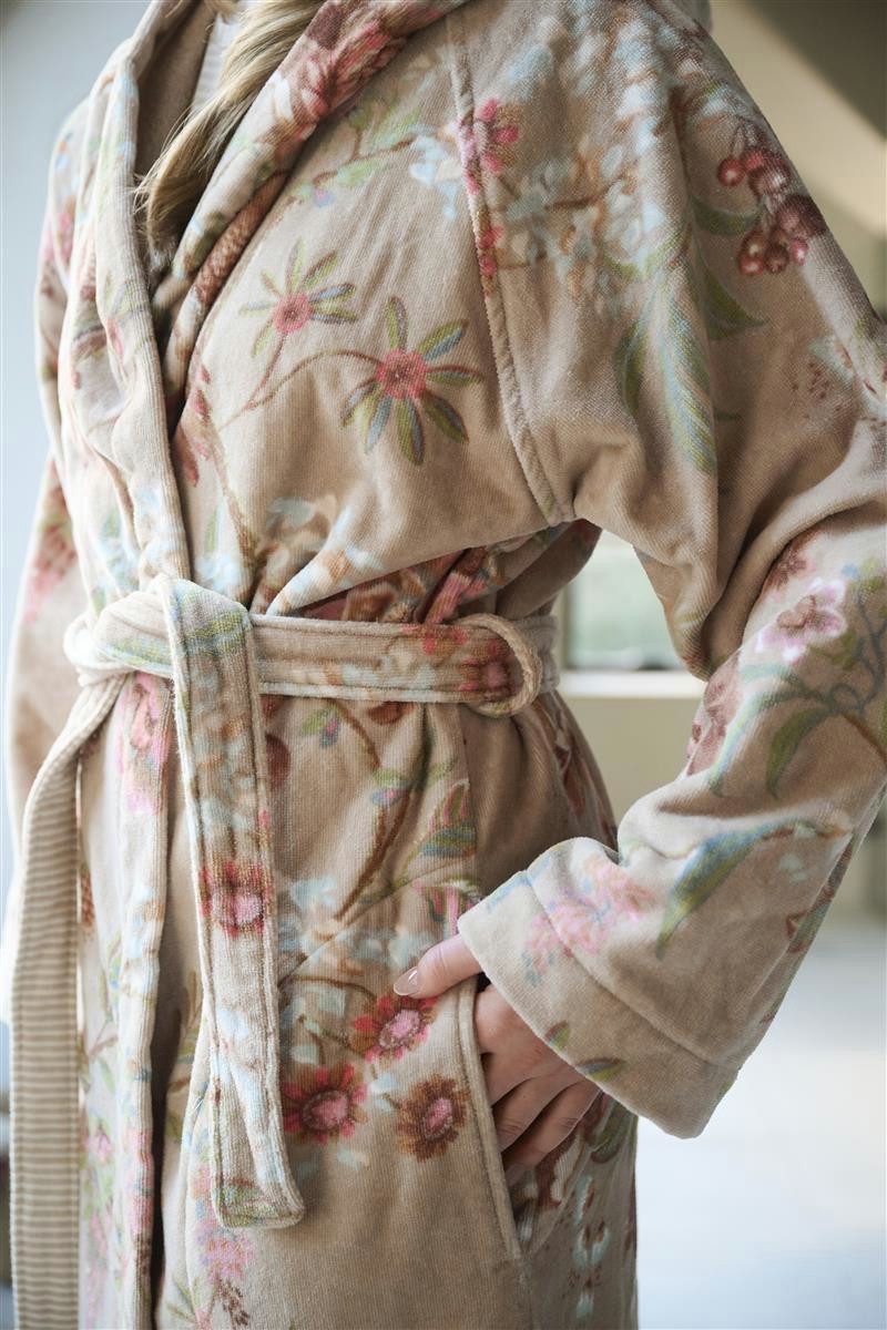 PiP Studio Bademantel Secret Garden Bademantel khaki S (1Stück), 100% Baumwolle