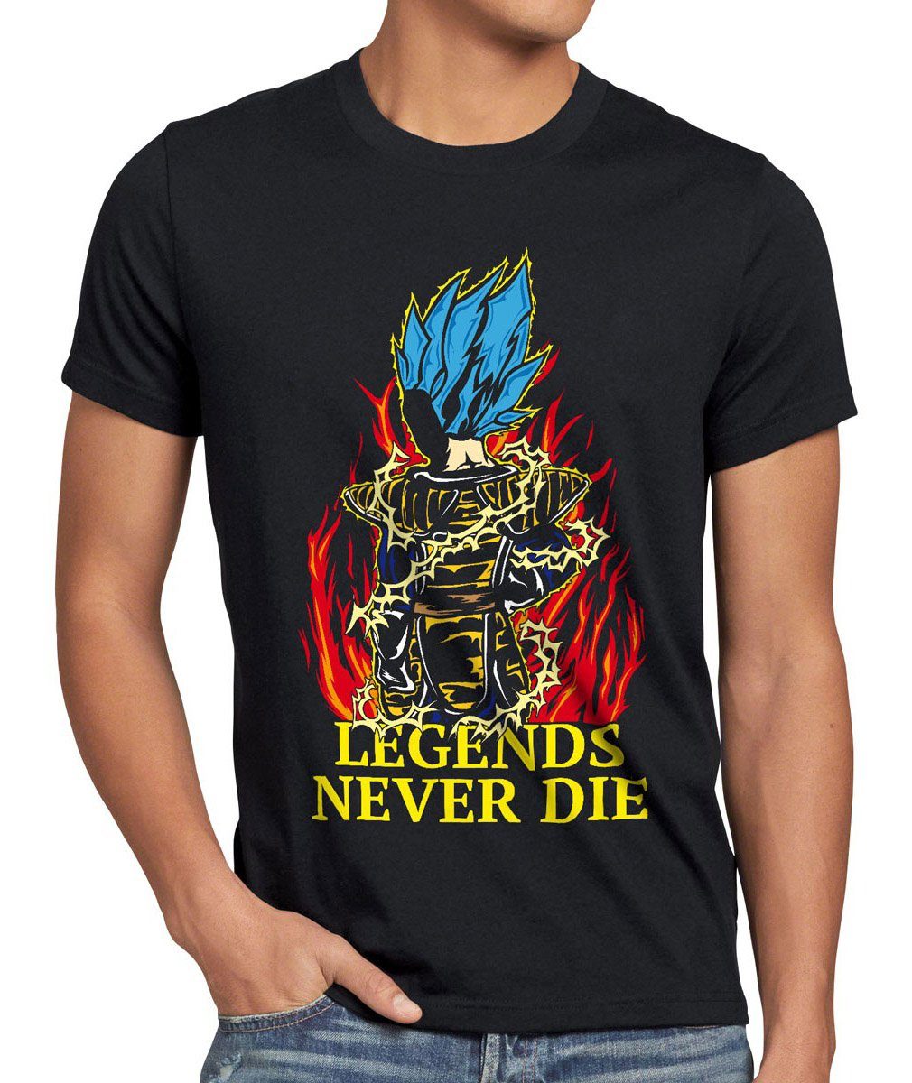 style3 Print-Shirt Herren T-Shirt Legends Never Die Vegeta Blue God Ball Son Saiyajin Dragon Goku