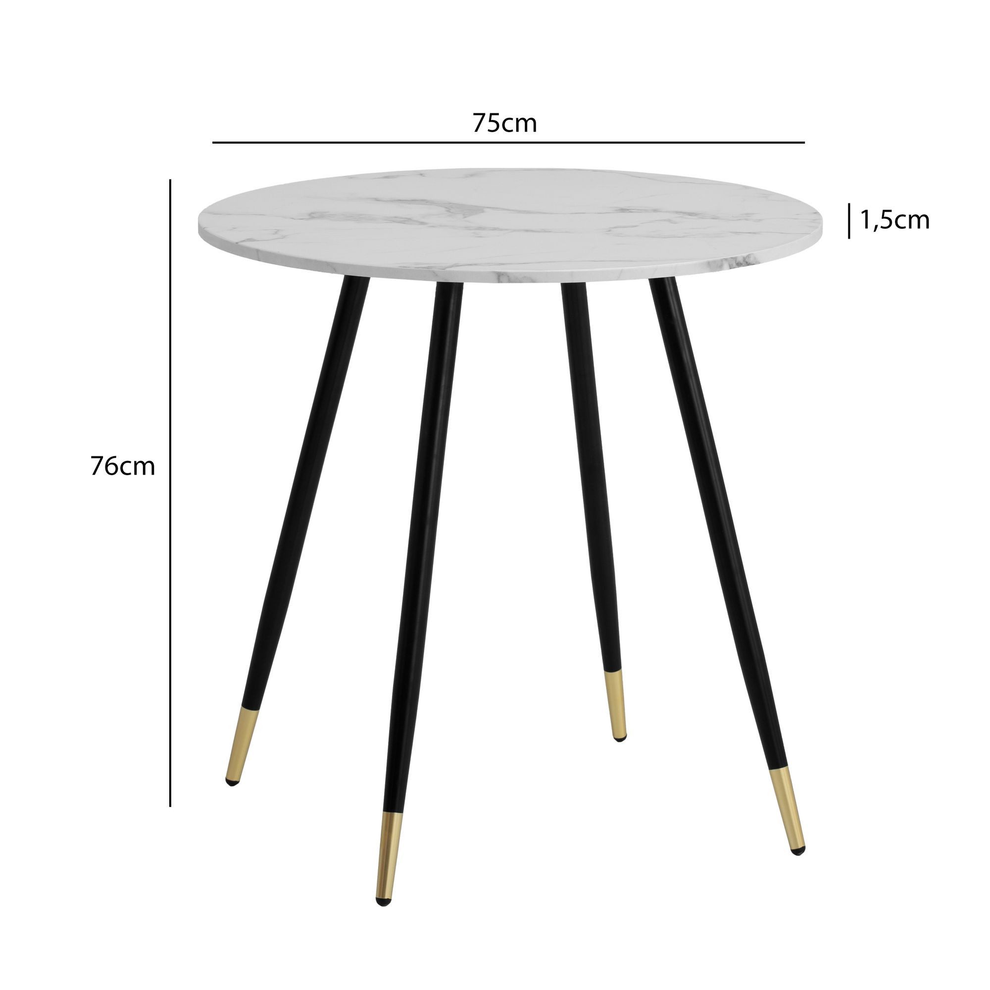 FINEBUY Esstisch FB60705 Esszimmertisch 75 cm Marmor Optik Küchentisch Rund Modern (Küchentisch 75x75x76 cm MDF Marmor-Optik Weiß), Esszimmertisch Modern, Frühstückstisch Rund Klein