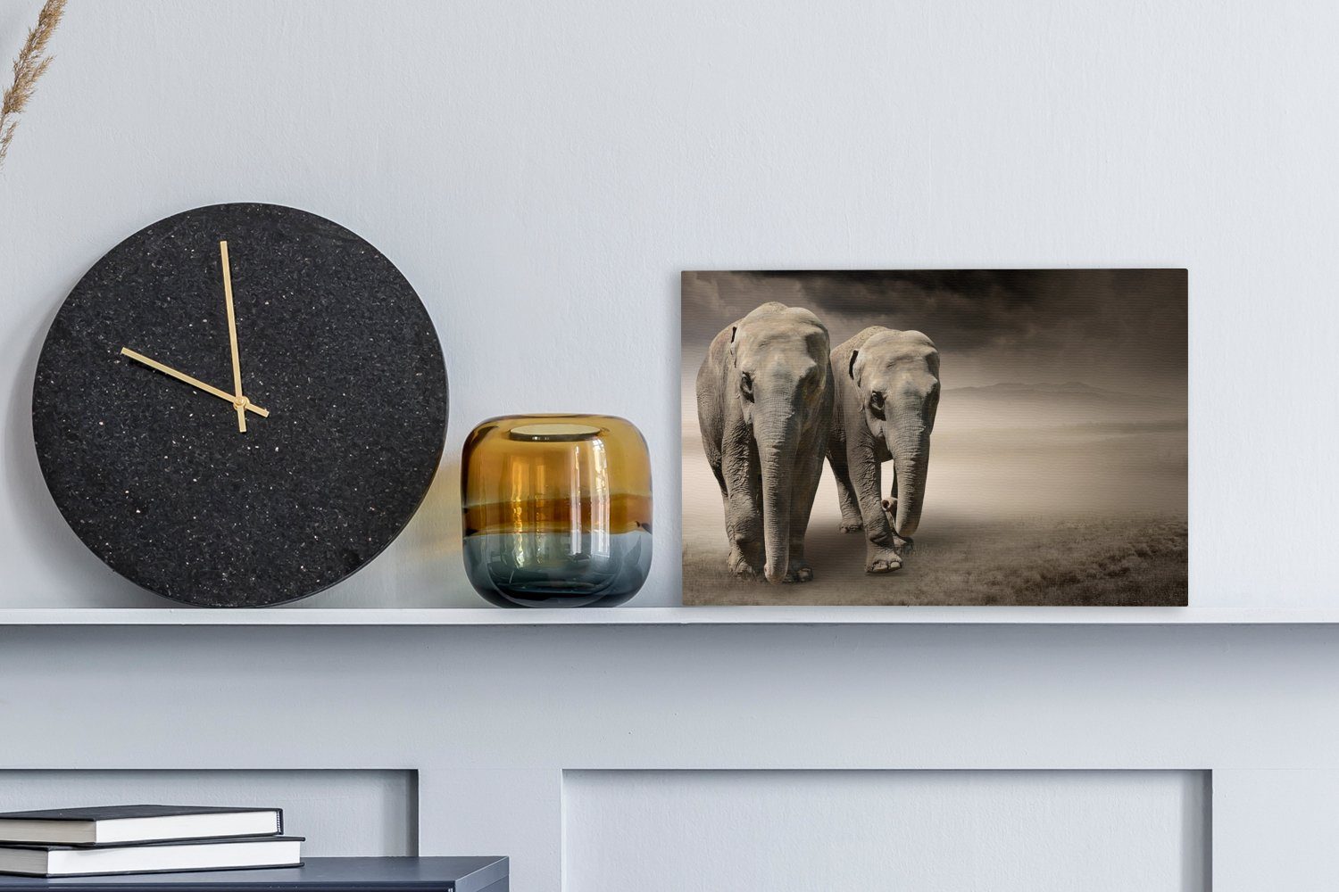 OneMillionCanvasses® Leinwandbild Elefant - Berg Aufhängefertig, Wanddeko, (1 cm Nebel, Leinwandbilder, Wandbild - St), 30x20