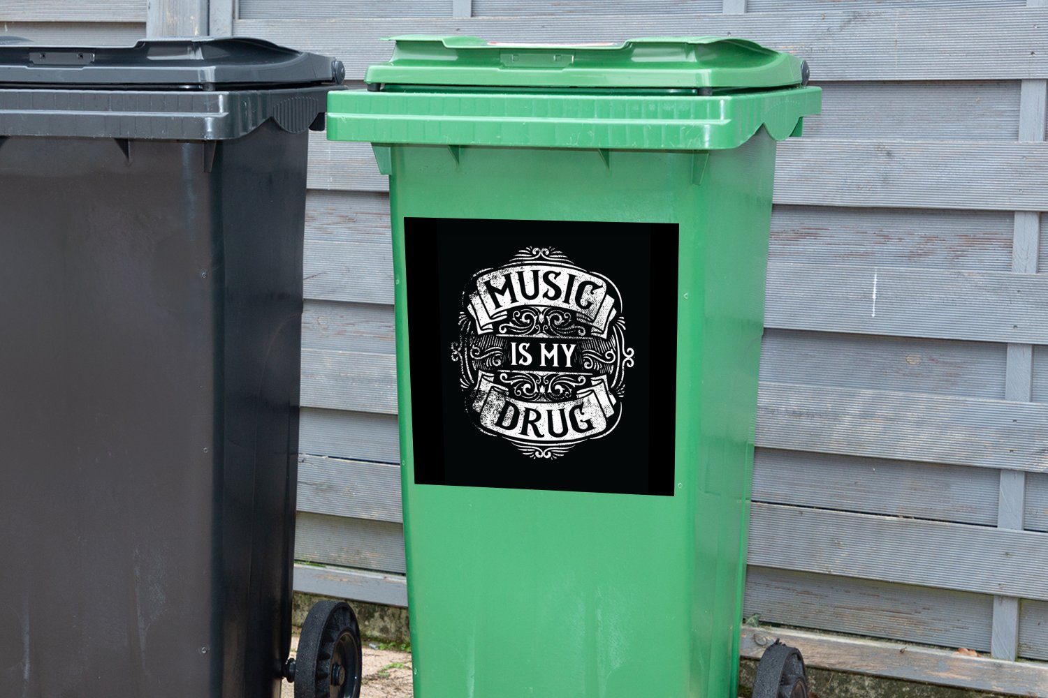 MuchoWow Wandsticker Musik - Container, (1 - Zitat Abfalbehälter Mülleimer-aufkleber, Mülltonne, Retro St), Sticker
