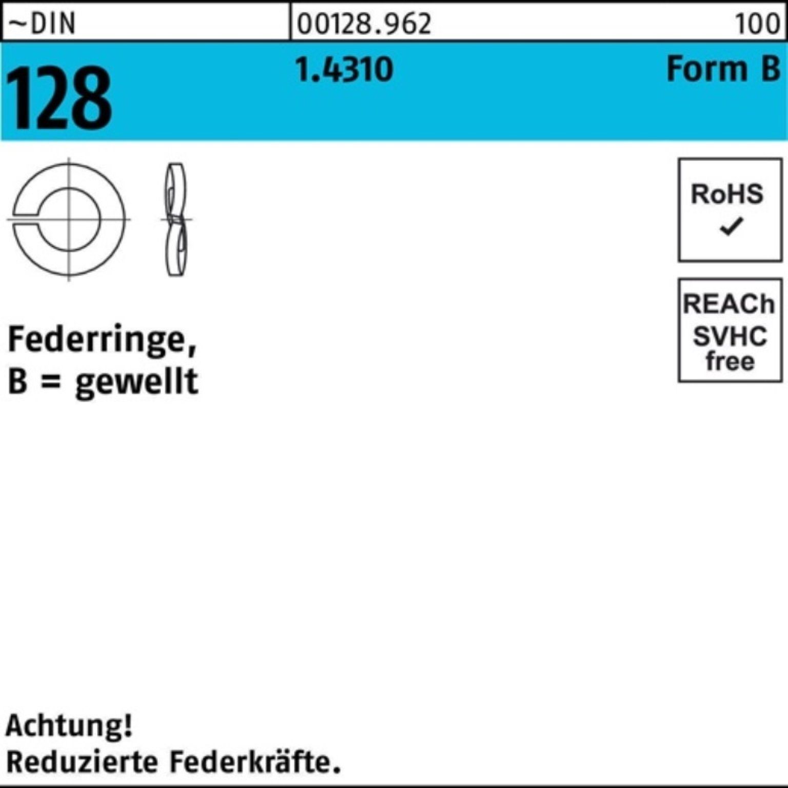 Federring Reyher Stück DIN 1.4310 B 1.4310 1000 6 Federring F ~DIN 128 128 1000er Pack