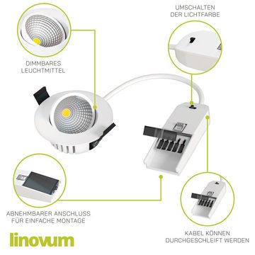 linovum LED Einbaustrahler Deckeneinbaustrahler ATOA 360° schwenkbar IP65, 3-farbmodi, dimmbar, LED-Leuchtmittel fest verbaut, LED-Leuchtmittel fest verbaut