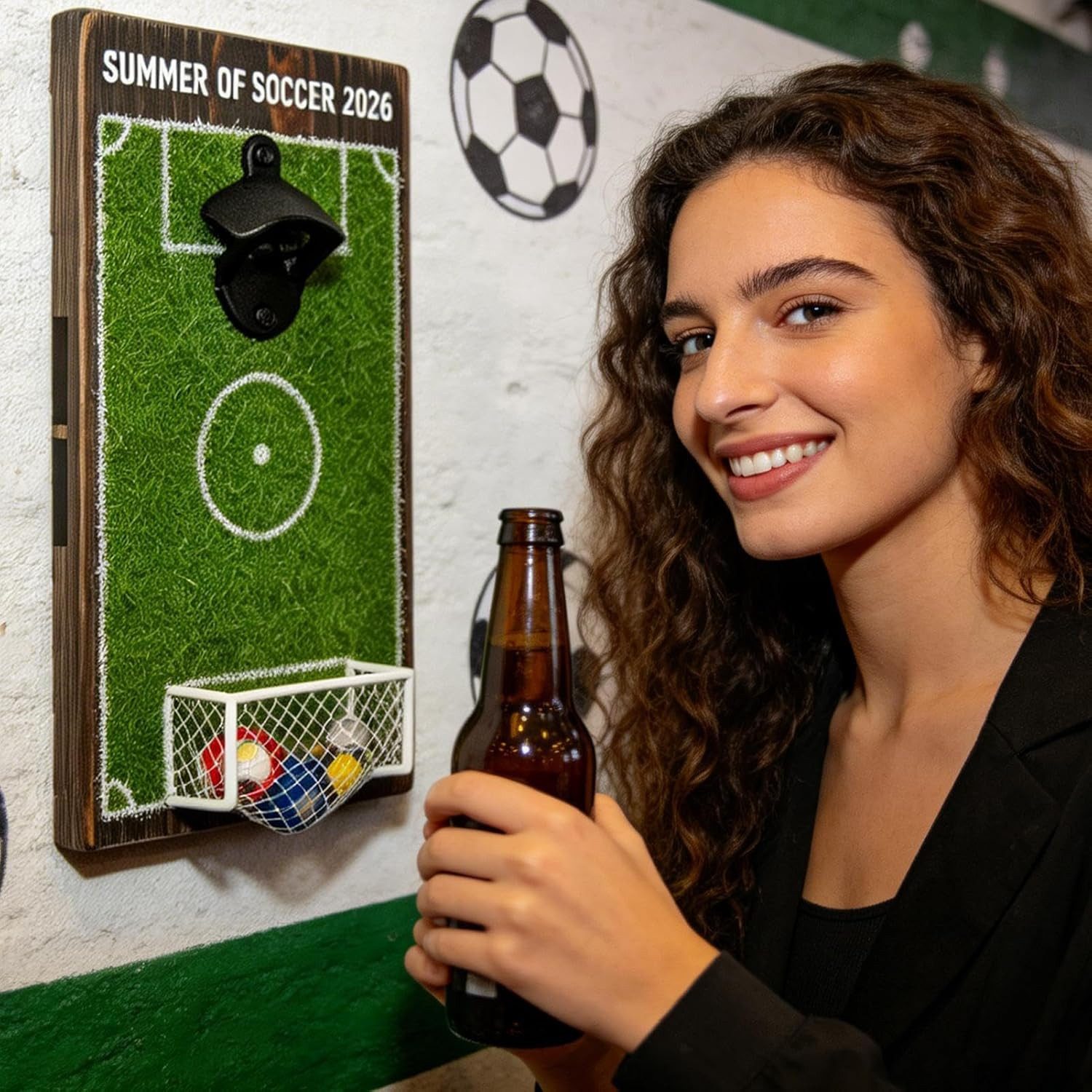 FELIXLEO Flaschenöffner Fußballfeld Flaschenöffner mit Deckelsammler Bieröffner Bar (1-tlg)