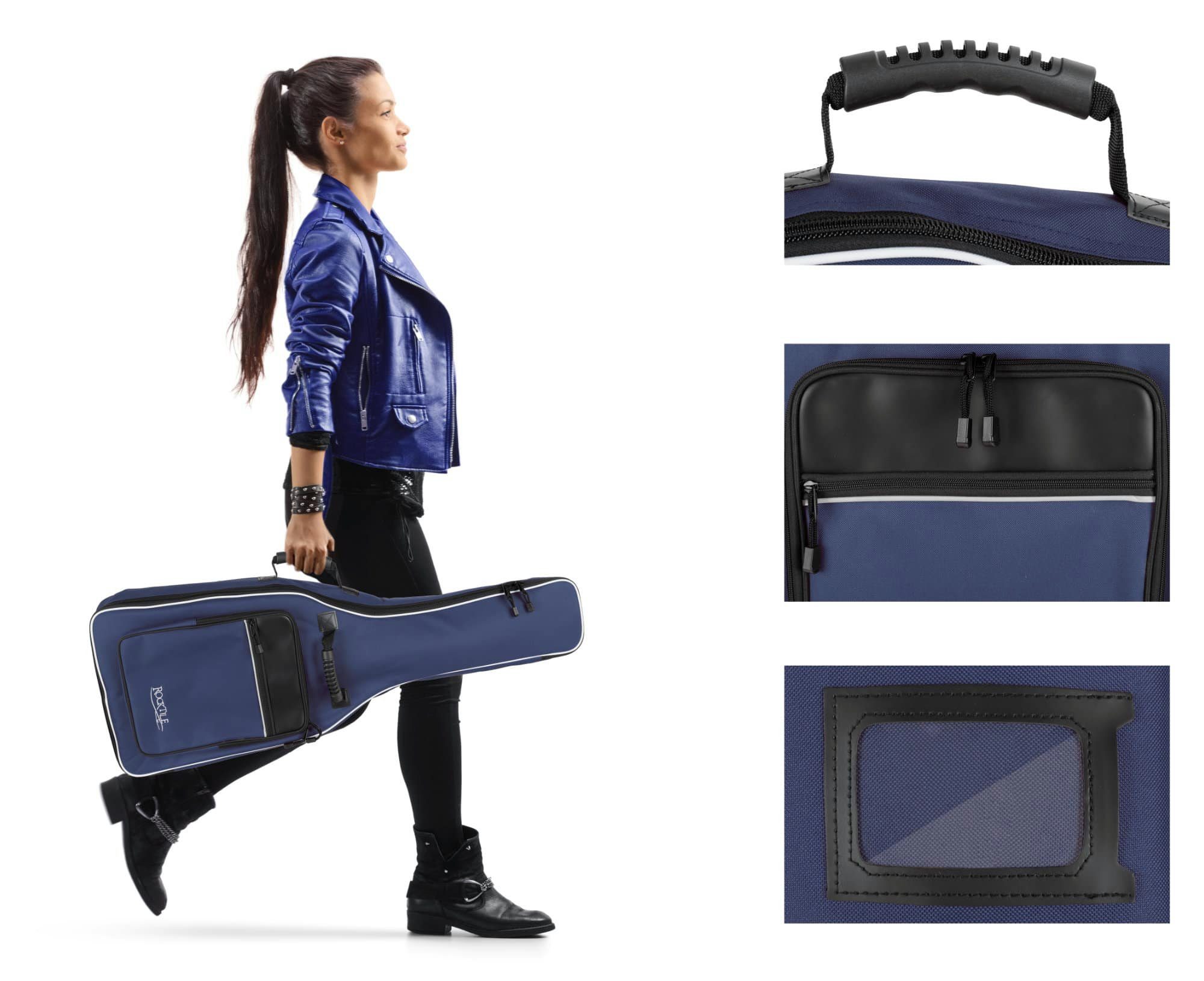 Rocktile Gitarrentasche Klassik-Gitarrentasche 1/2-Größe (Gigbag mit weicher Polsterung, inkl. 2 Fronttaschen für Noten/Zubehör), Ergonomisch geformter Komfort-Griff