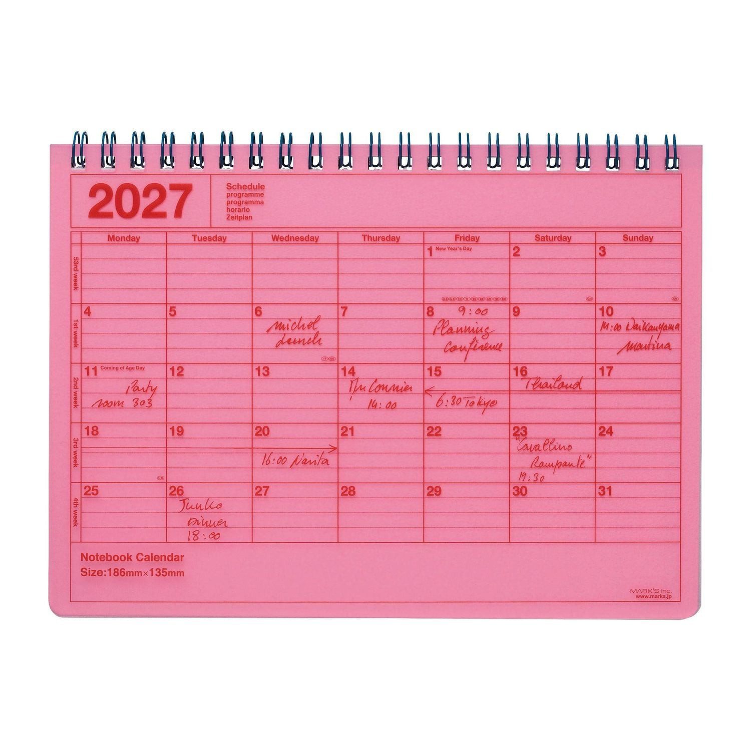 Wandkalender MARK'S 2027 Notebook Calendar S // Neon Pink