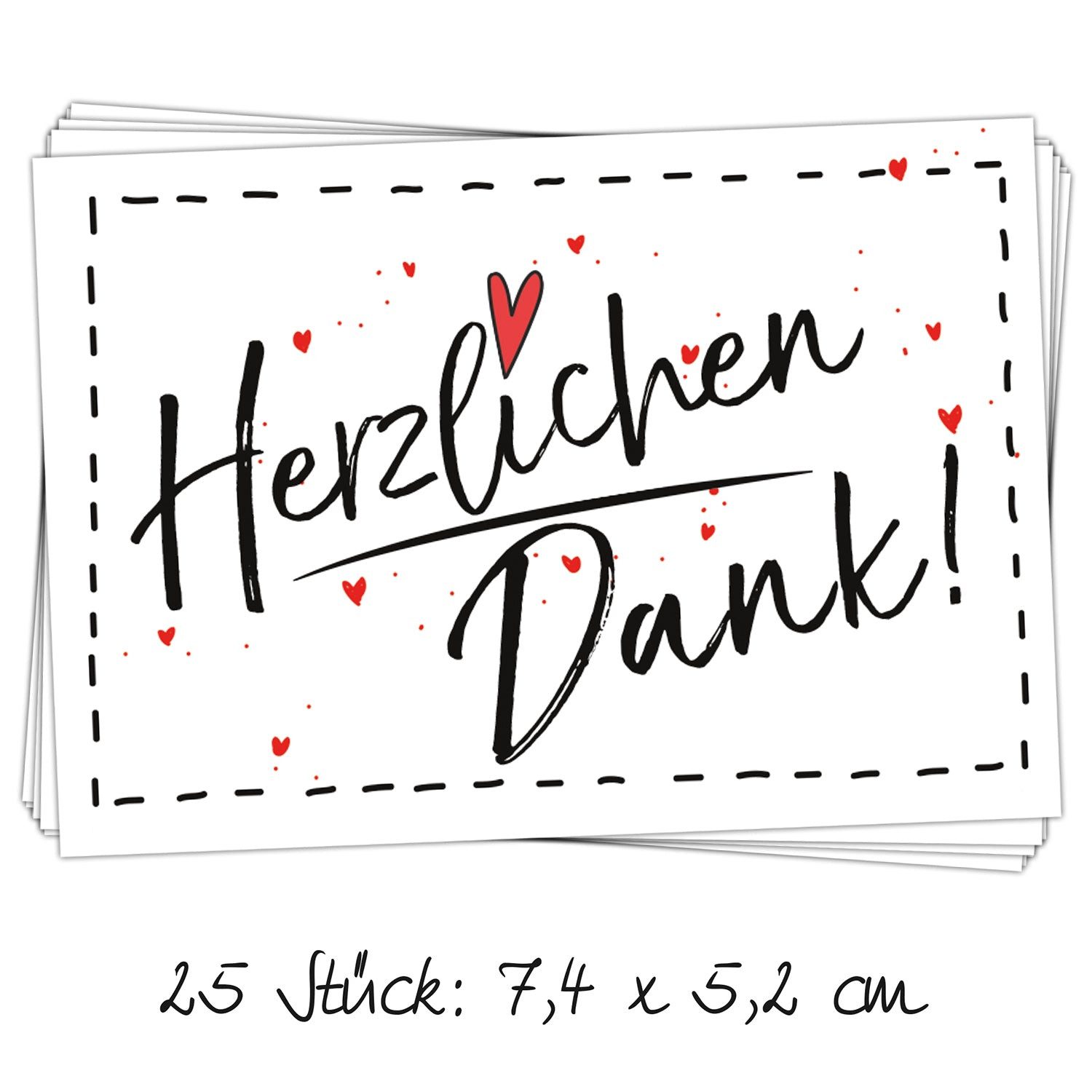 Logbuch-Verlag Dekofigur 25 kleine HERZLICHEN DANK Herz rot Aufkleber Sticker Etiketten 7 x 5