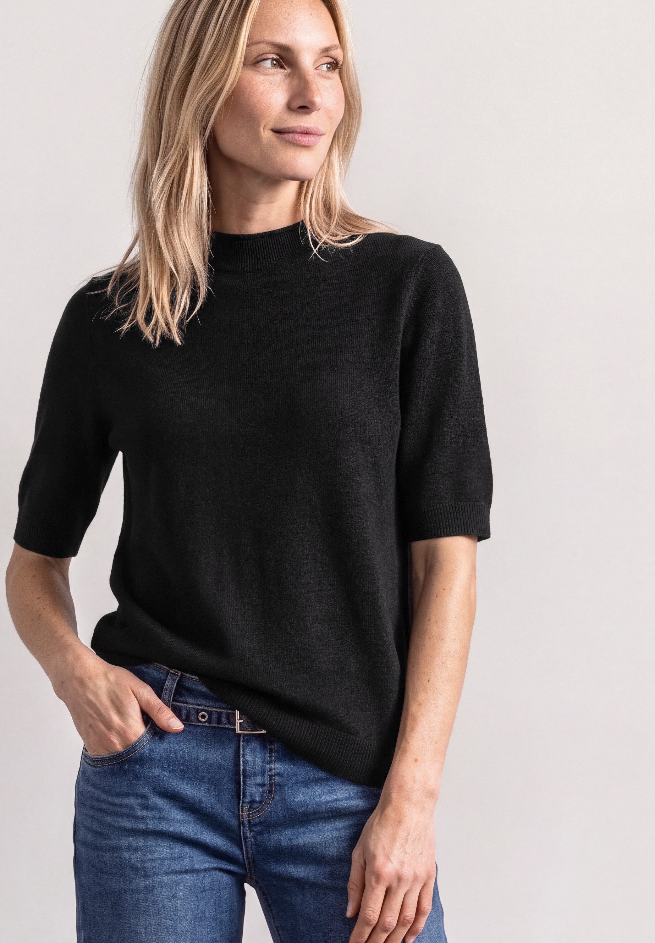 STREET ONE Kurzarmpullover mit Stehkragen