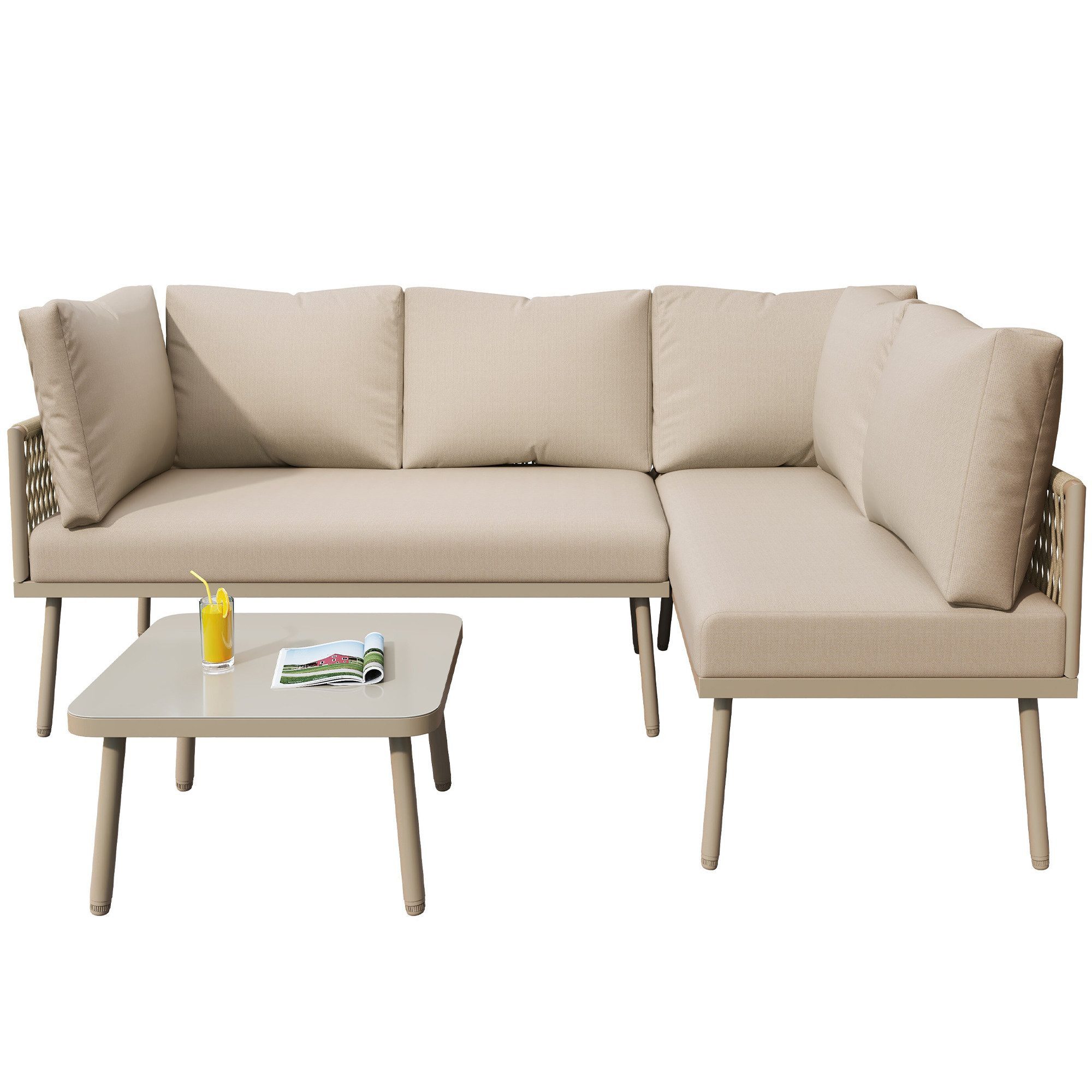 Yemaster Garten-Essgruppe Garten-Lounge-Set 3-teilig mit pulverbeschichtete günstig online kaufen