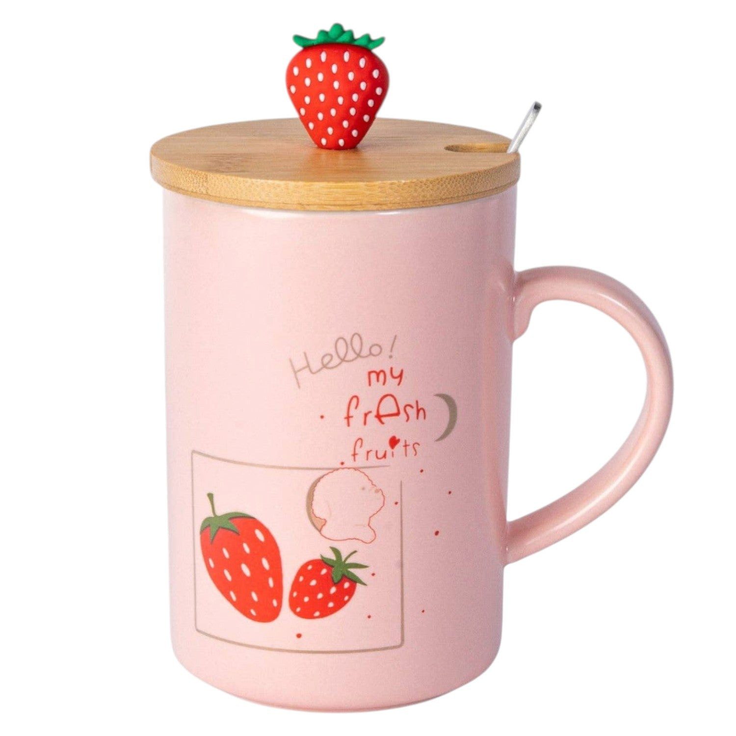 Dark-Desires Tasse 3D Niedliche Erdbeer-Keramiktasse mit Deckel und Löffel 400 ml