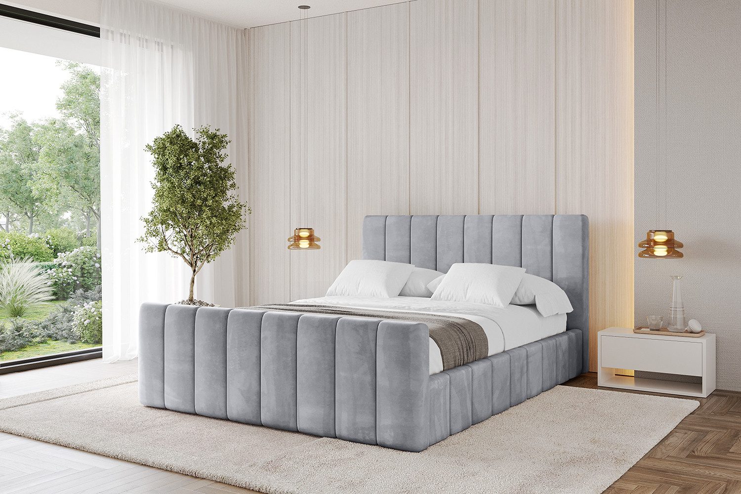 ALTDECOR Polsterbett FINO-Z (Polsterbett mit Bettkasten und Lattenrost, Boxbett ohne Matratze), Doppelbett mit Stauraum, Bett mit Kopfteil