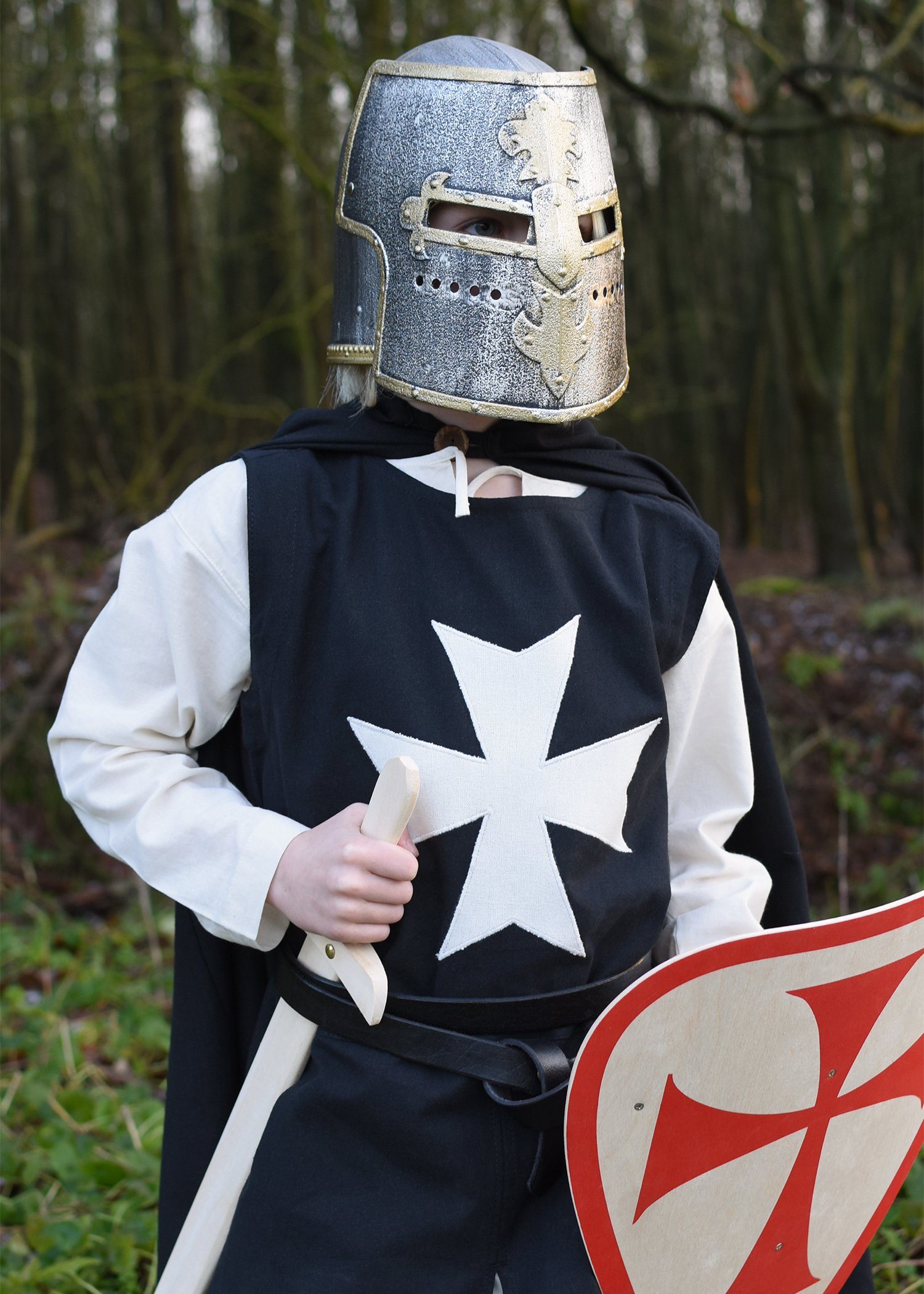 Battle Merchant Ritter-Kostüm Kinder-Wappenrock Alexander, Johanniter, schwarz/natur